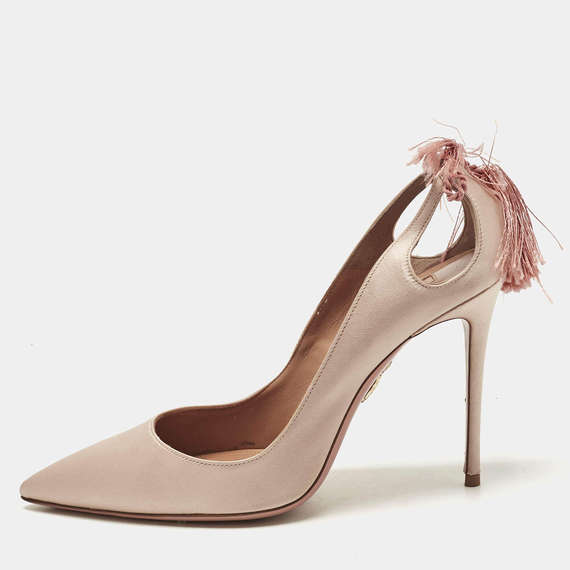Pre Owned Aquazzura Pink Satin Forever Marilyn Pumps Size 39.5