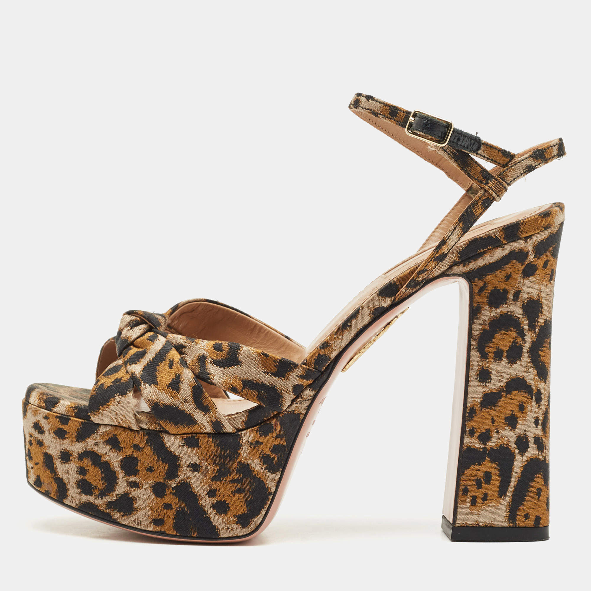 Pre Owned Aquazzura Multicolor Jacquard Baba Plateau Ankle Strap Sandals Size 36