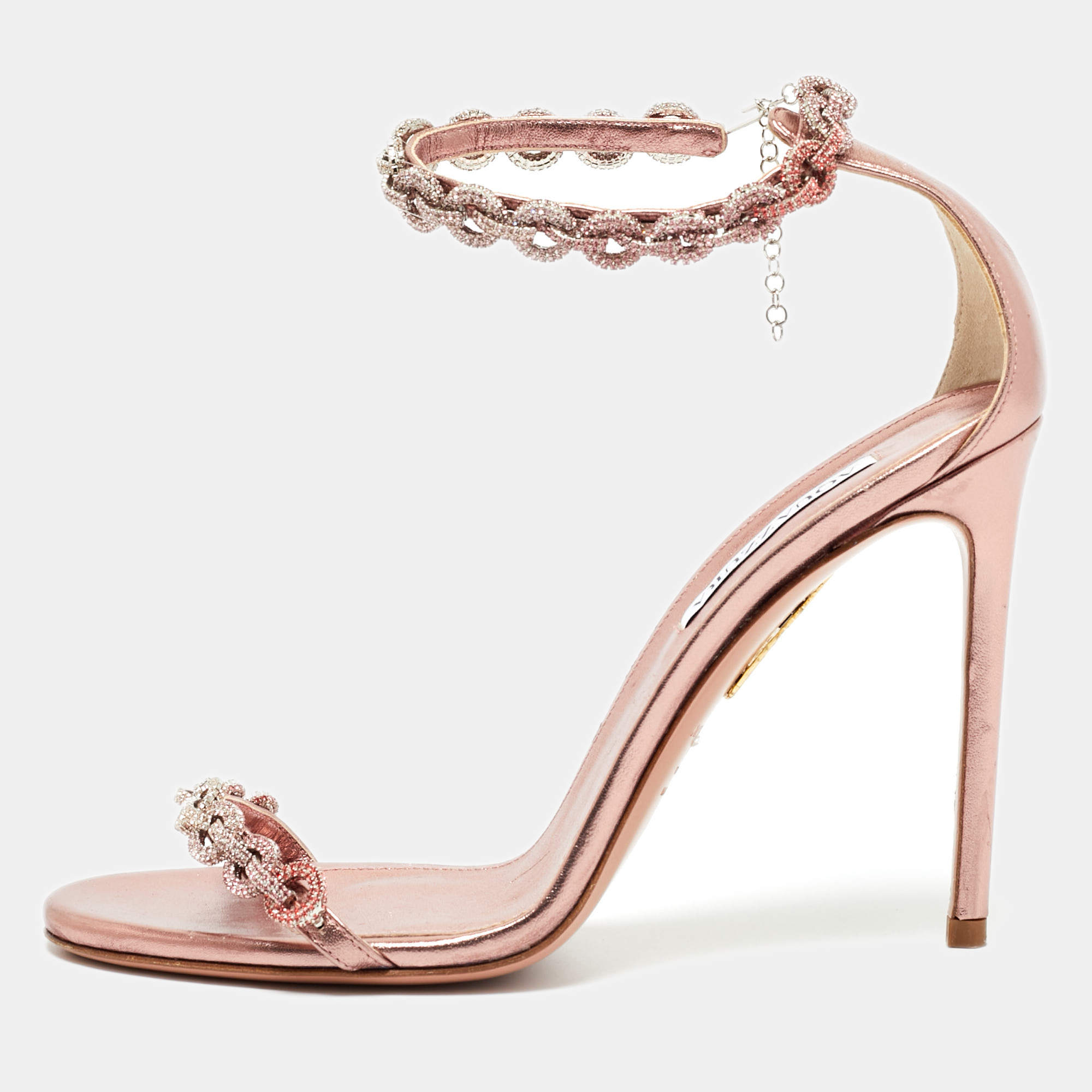 Pre Owned Aquazzura Metallic Leather So nude Ankle Strap Sandals Size 40