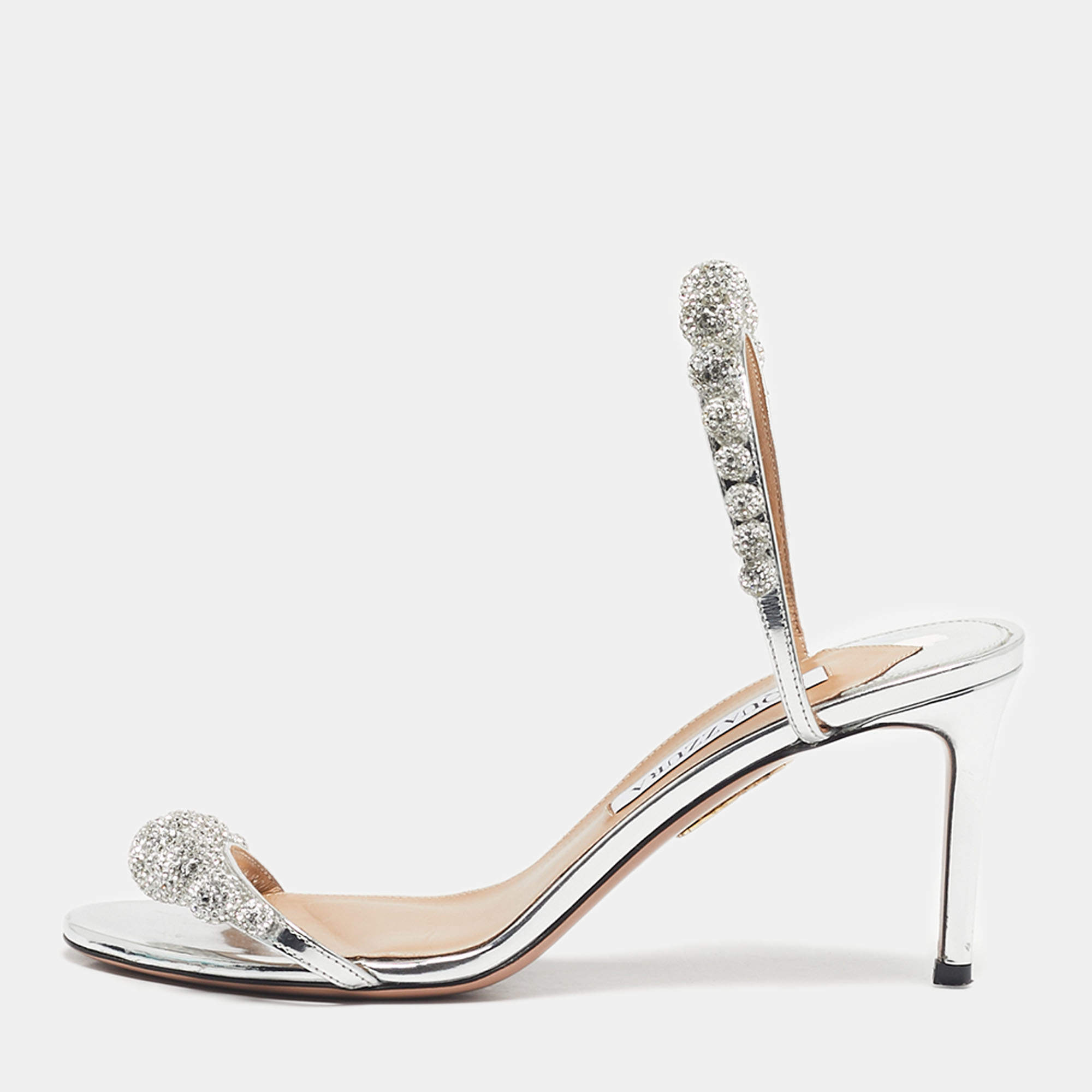 Pre Owned Aquazzura Pink Leather Disco Dancer Slide Sandals Size 36.5