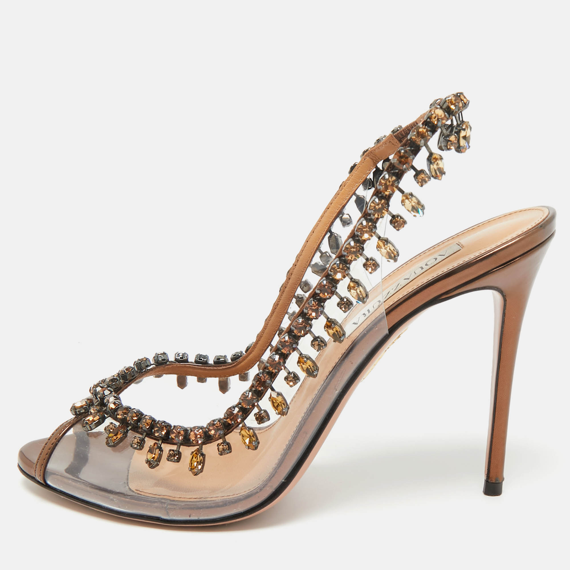 Pre Owned Aquazzura Transparent Leather and PVC Temptation Slingback Pumps Size 39.5