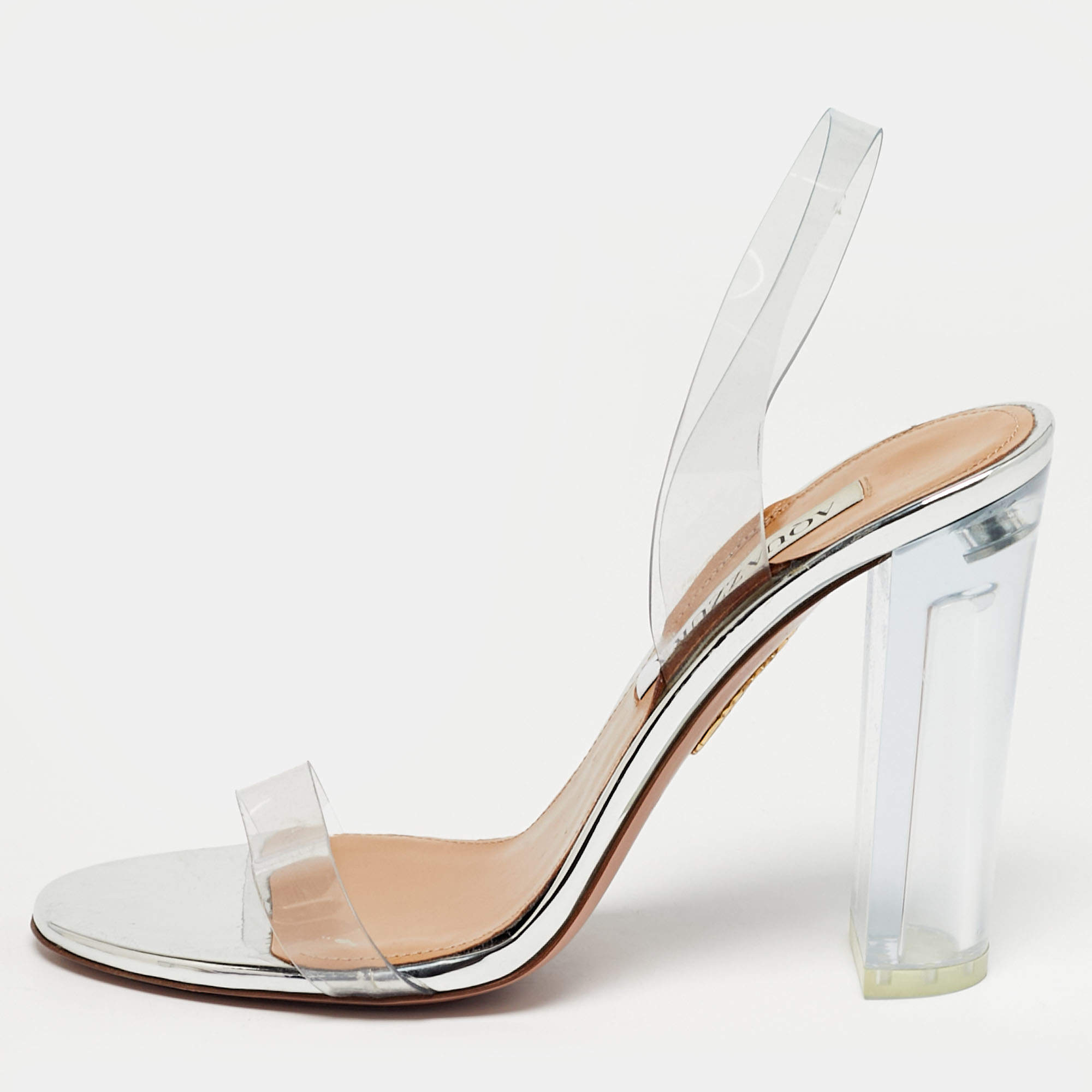 Pre Owned Aquazzura Transparent Leather and PVC So Nude Slingback Sandals Size 36