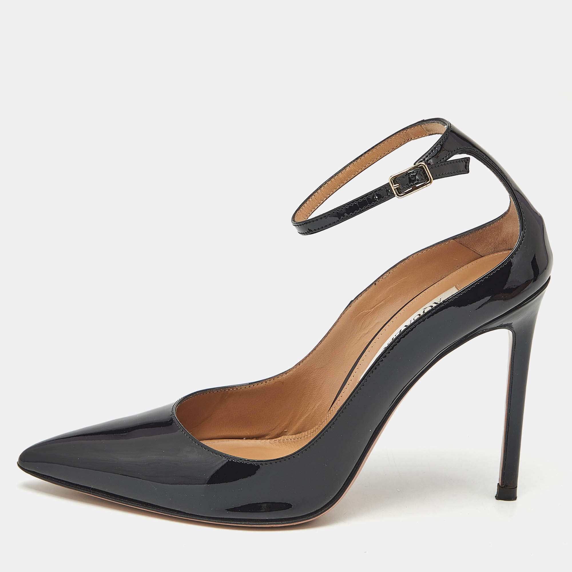 Pre Owned Aquazzura Black Patent Leather Love Affair Pumps Size 36.5