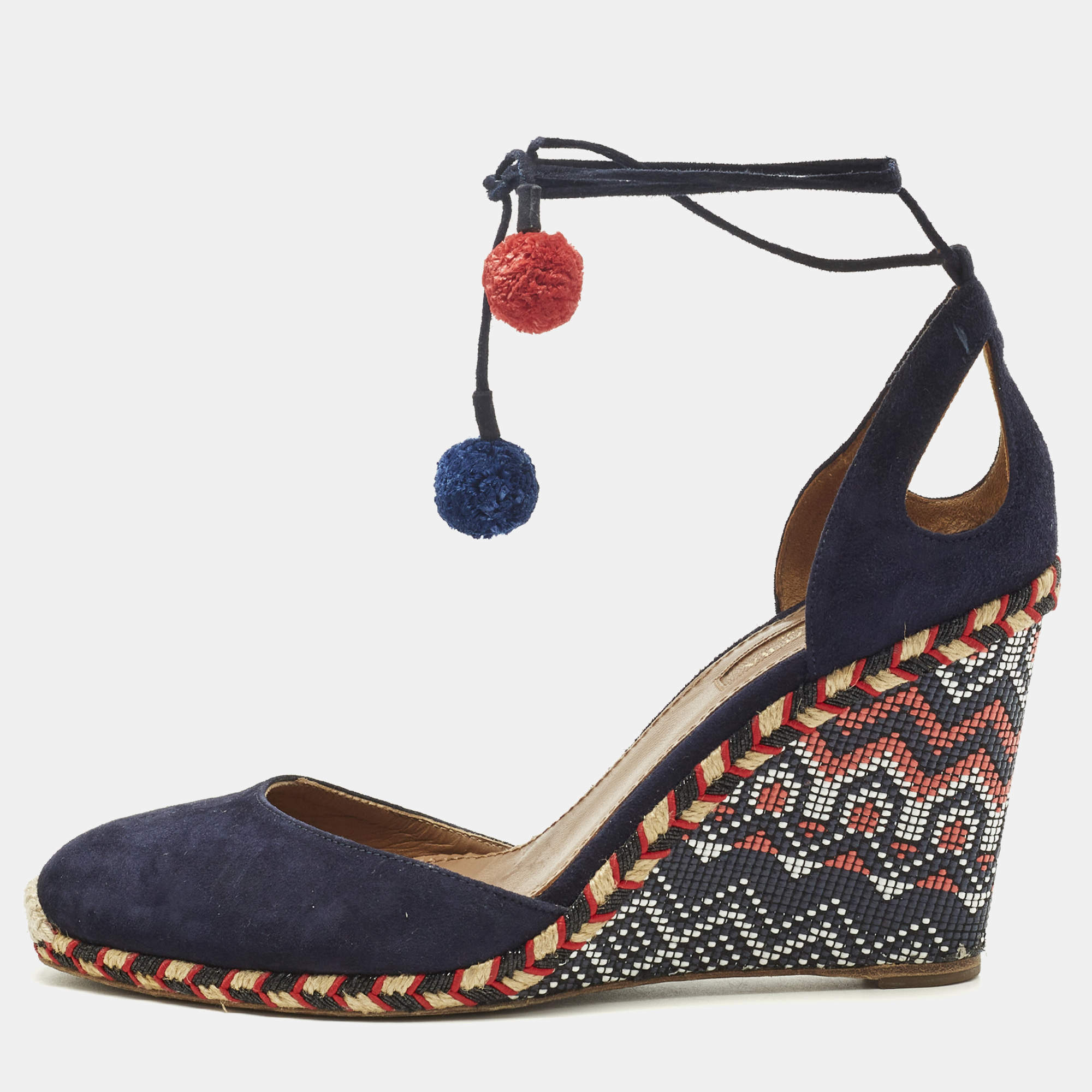 Pre Owned Aquazzura Size 39 Navy Blue Suede Wedge Pumps