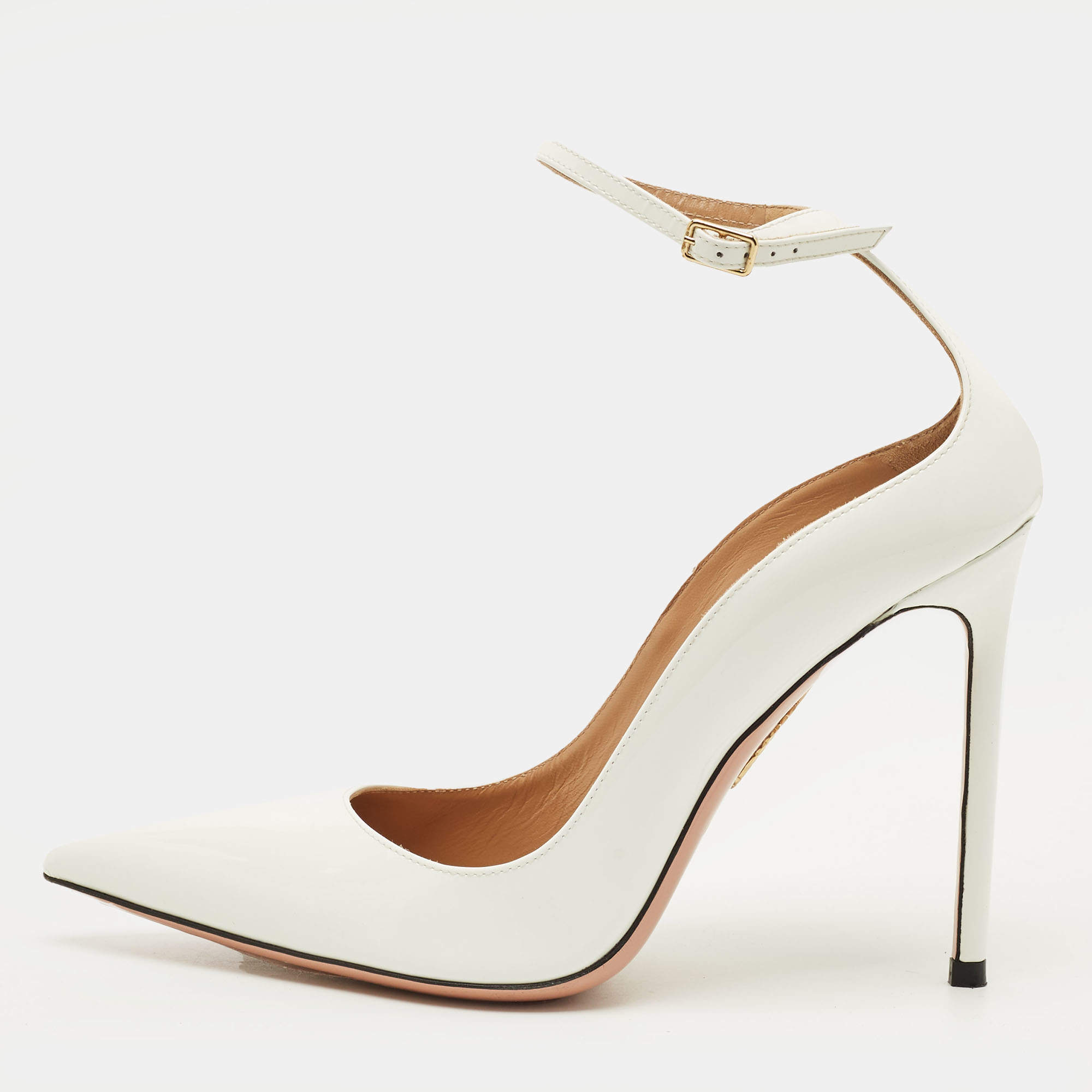 مملوكة مسبقًا حذاء كعب عالي أكوازورا جلد لامع أسود لوف أفيير مقاس 36.5