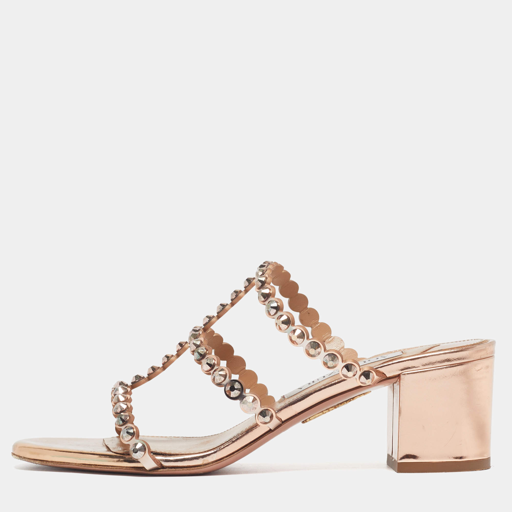 مملوكة مسبقًا Aquazzura Tequila Size 37 Gold Leather Slide Sandals