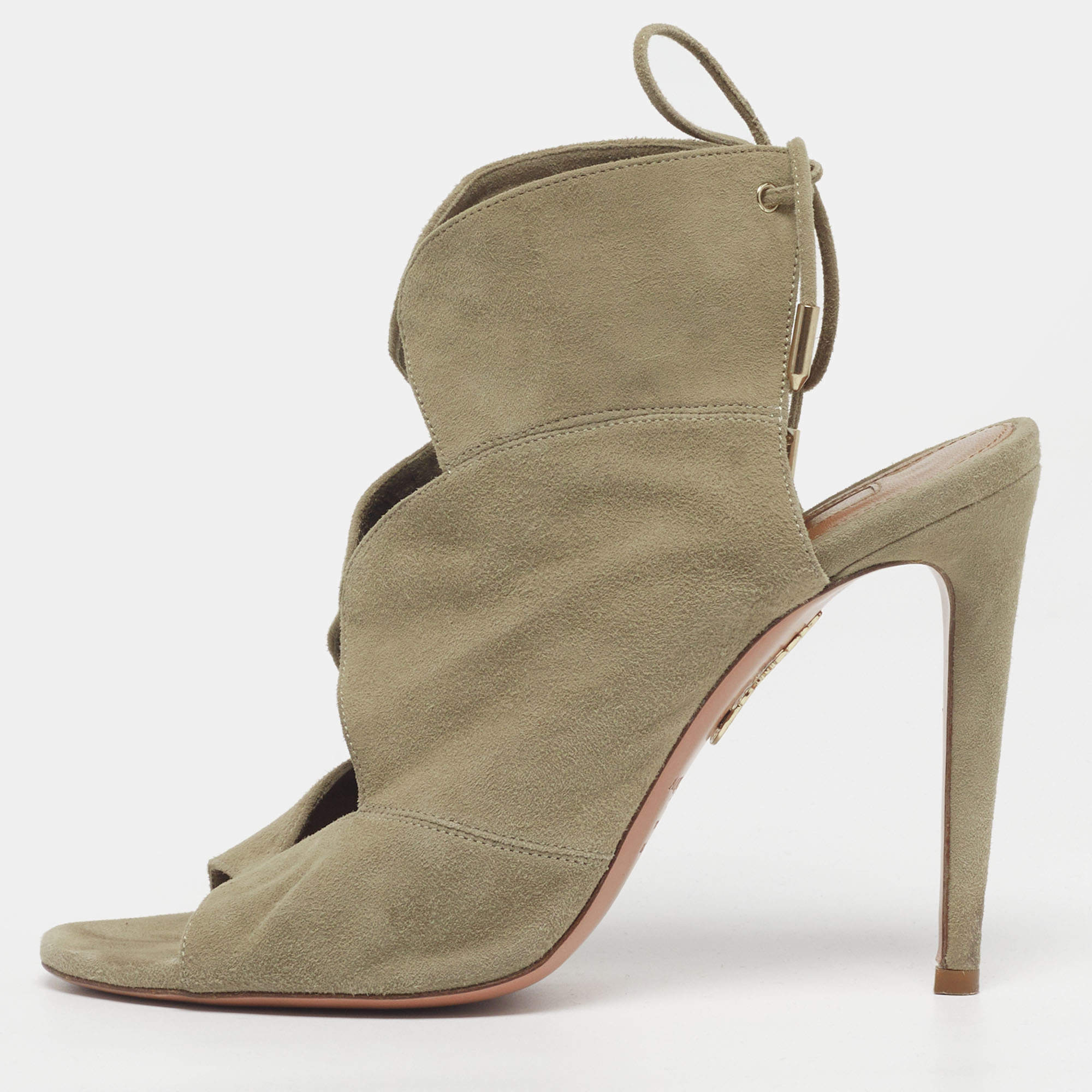 Pre Owned Aquazzura Sexy Thing Size 37 Grey Suede Ankle Strap Sandals