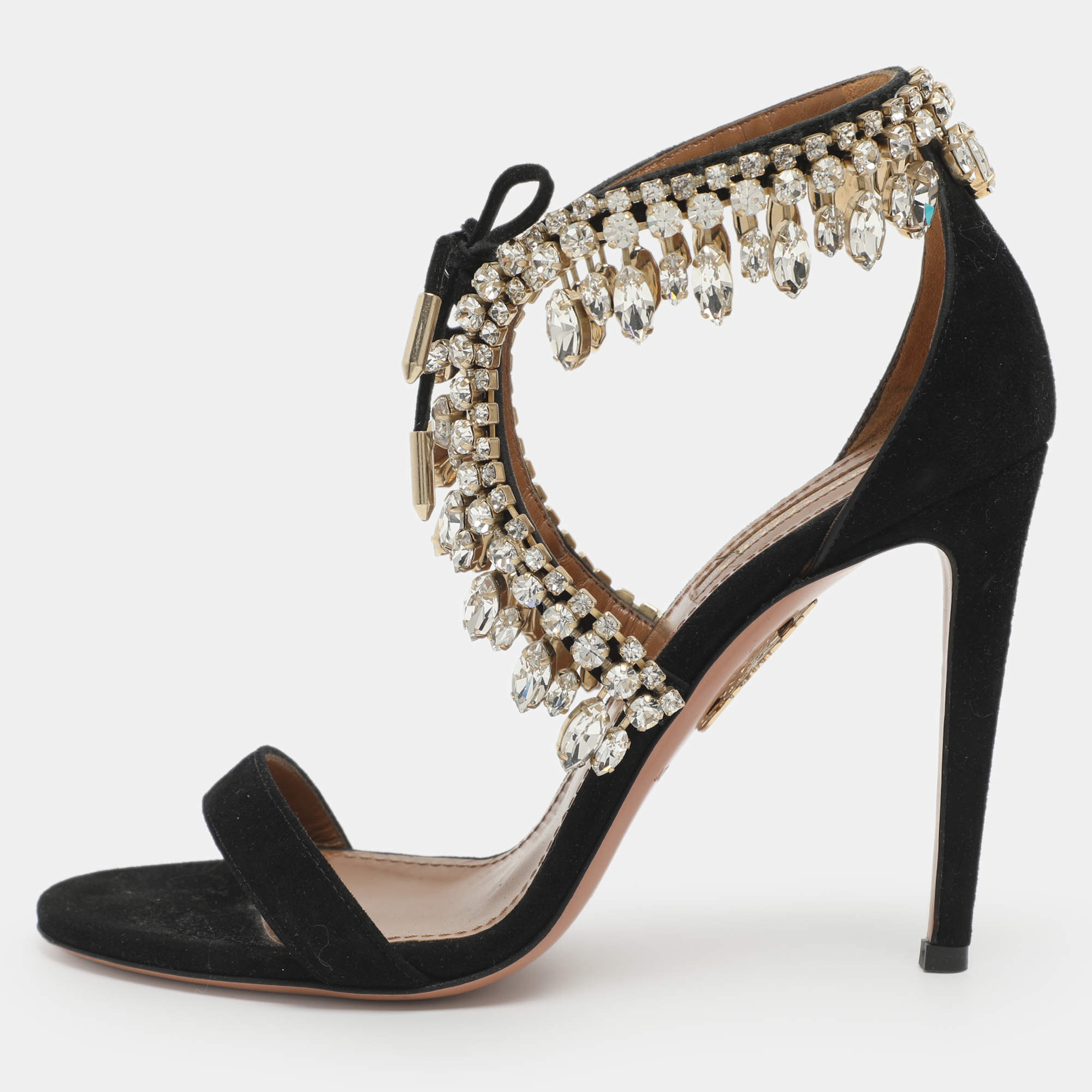 Pre Owned Aquazzura Milla Size 36 Black Suede Ankle Strap Sandals