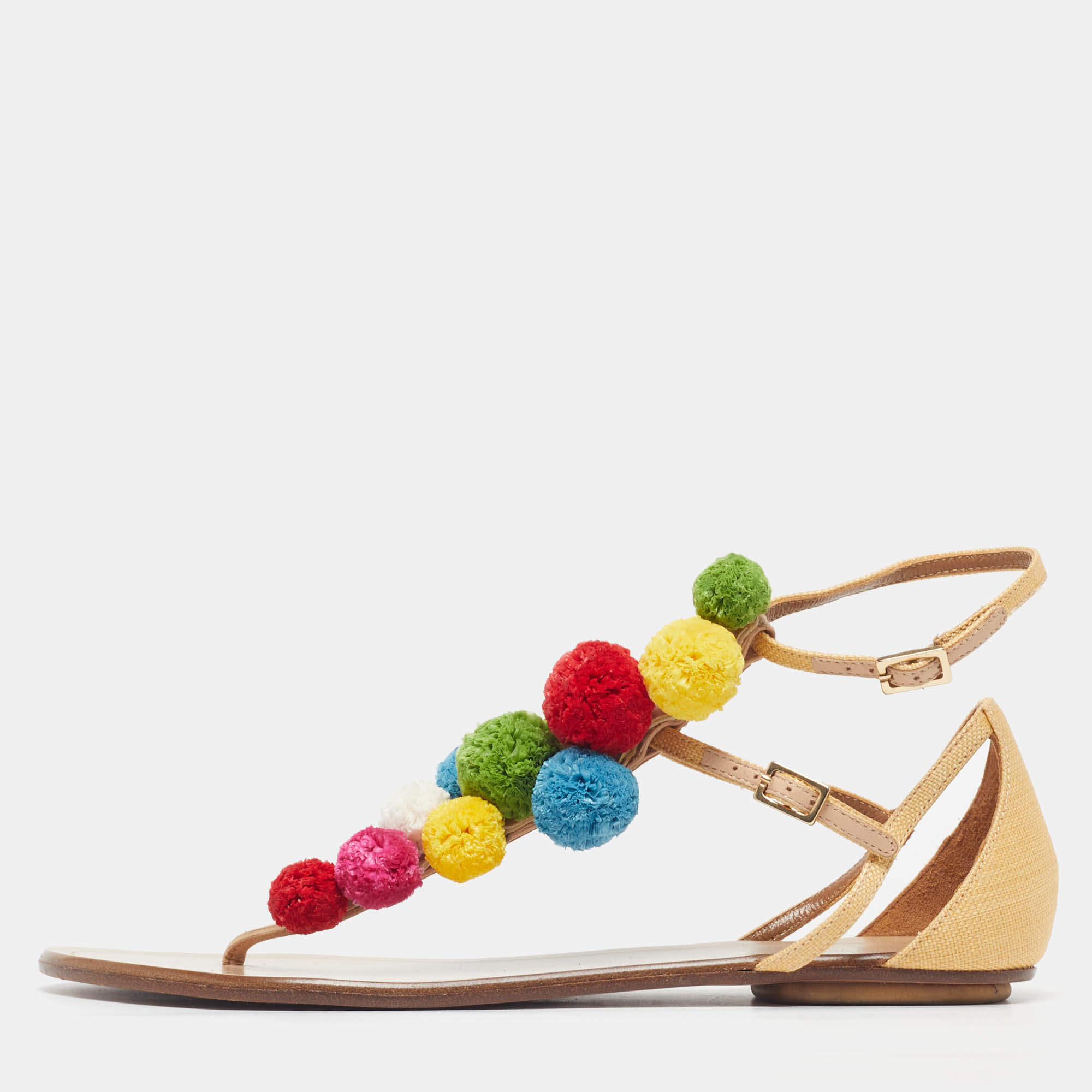 مملوكة مسبقًا صندل سلايد أكوازورا تروبيكانا برم بوم مقاس 36 رافيا بيج