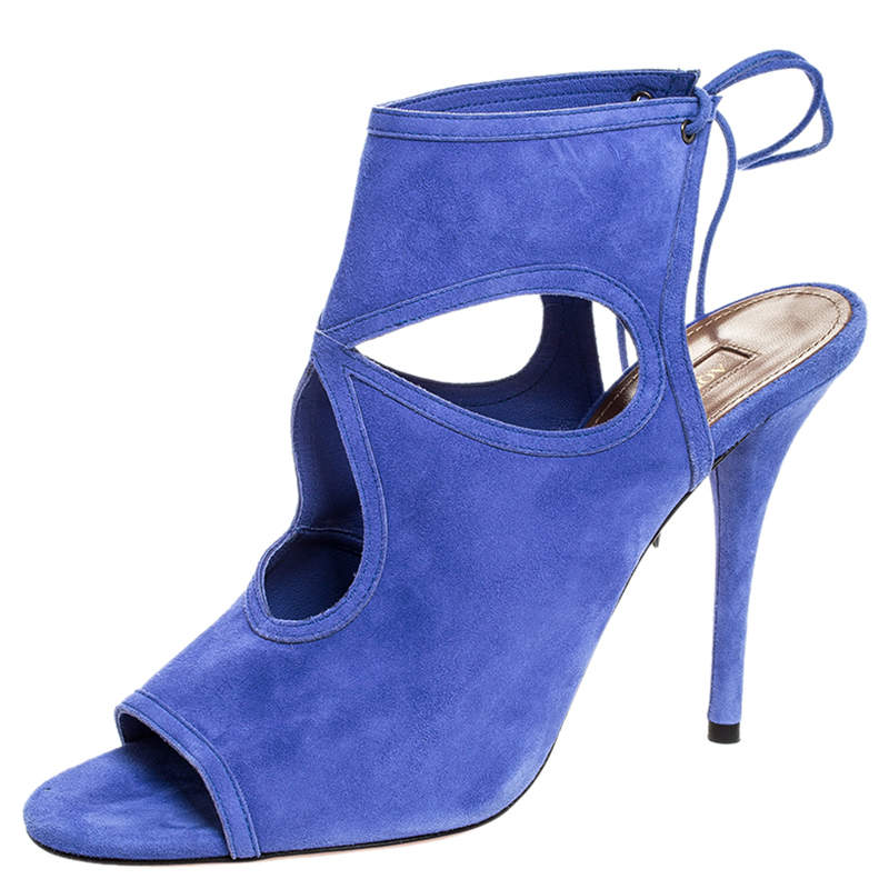 مملوكة مسبقًا Aquazzura Blue Cutout Suede Sexy Thing Peep Toe Sandals Size 39.5