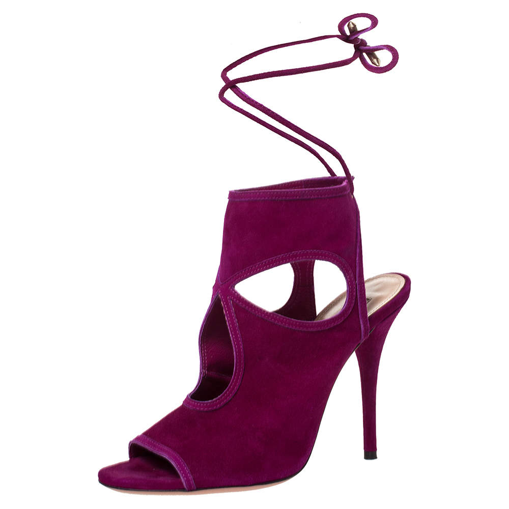 Aquazzura Purple Suede Sexy Thing Cut Out Tie Up Sandals Size 38.5