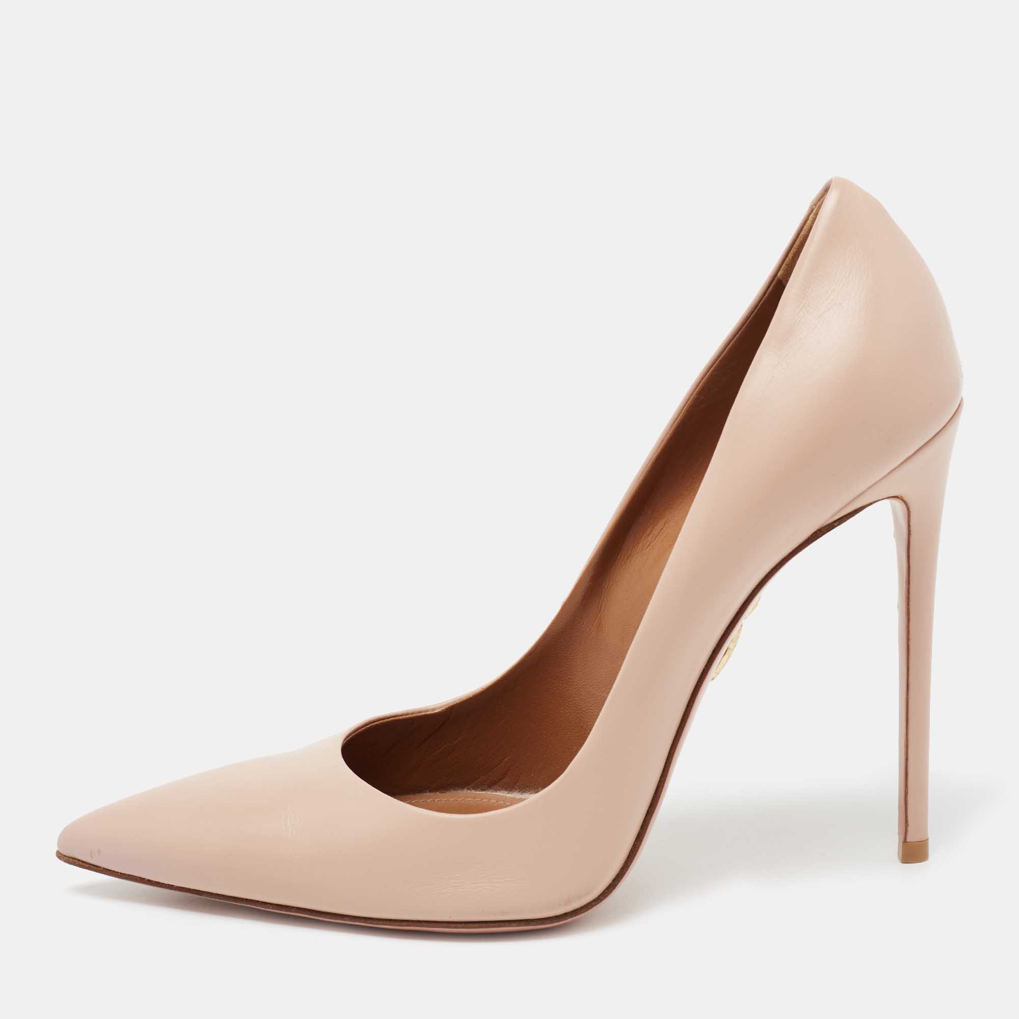 Pre Owned حذاء كعب عالي أكوازورا جلد بيج مقدمة مدببة مقاس 40