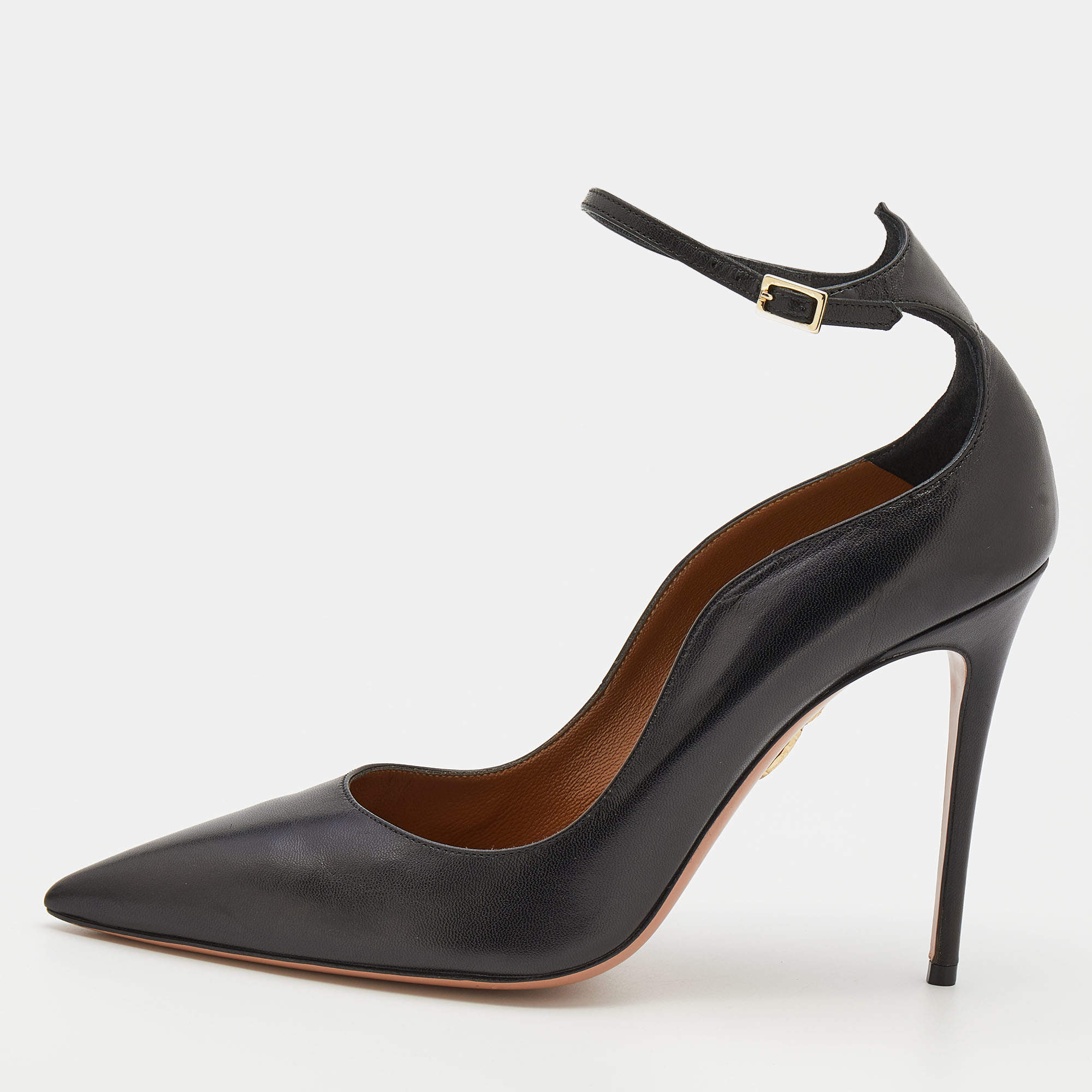 مملوكة مسبقًا Aquazzura Black Leather Ankle Strap Pumps Size 40