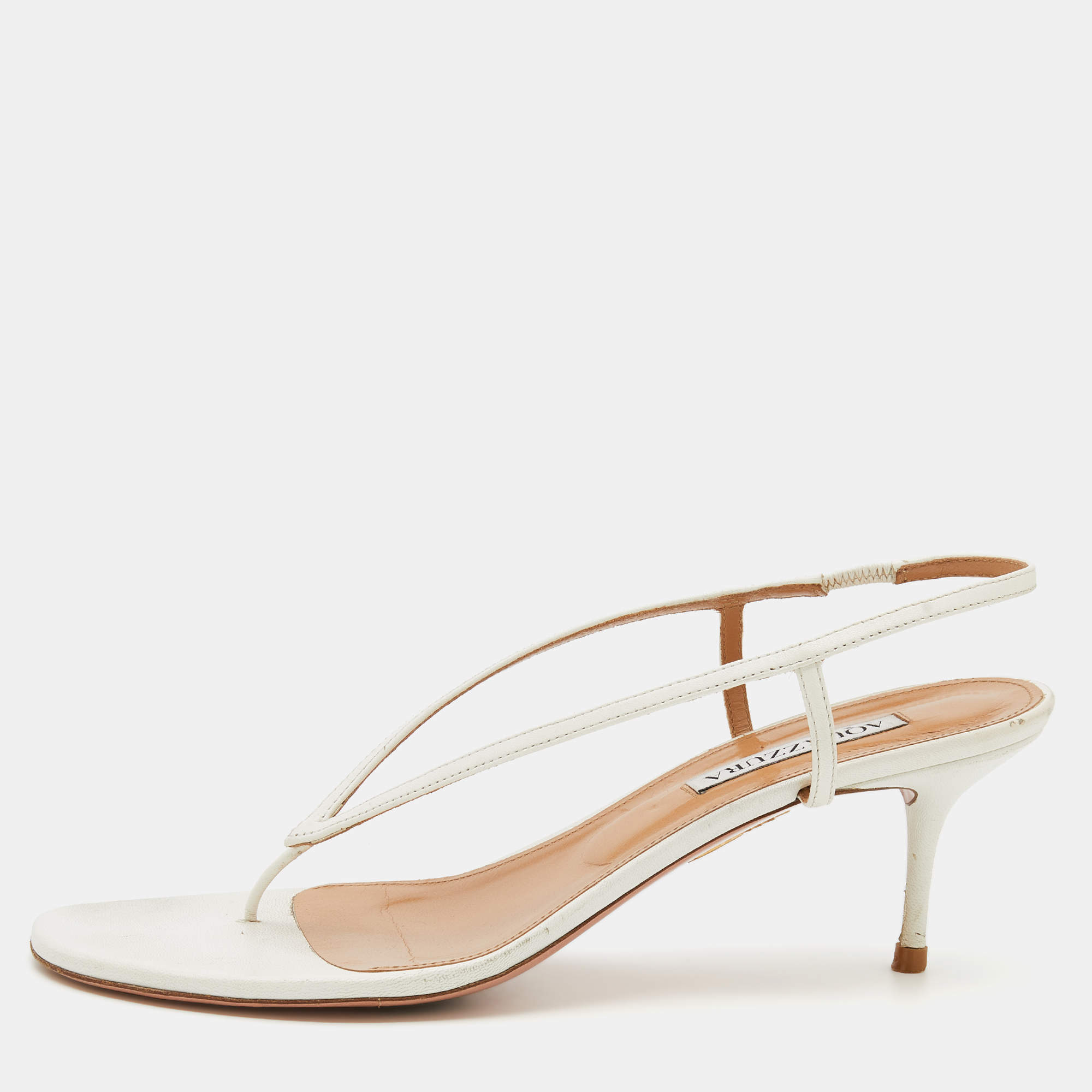 Pre Owned Aquazzura White Leather Slingback Sandals Size 39.5