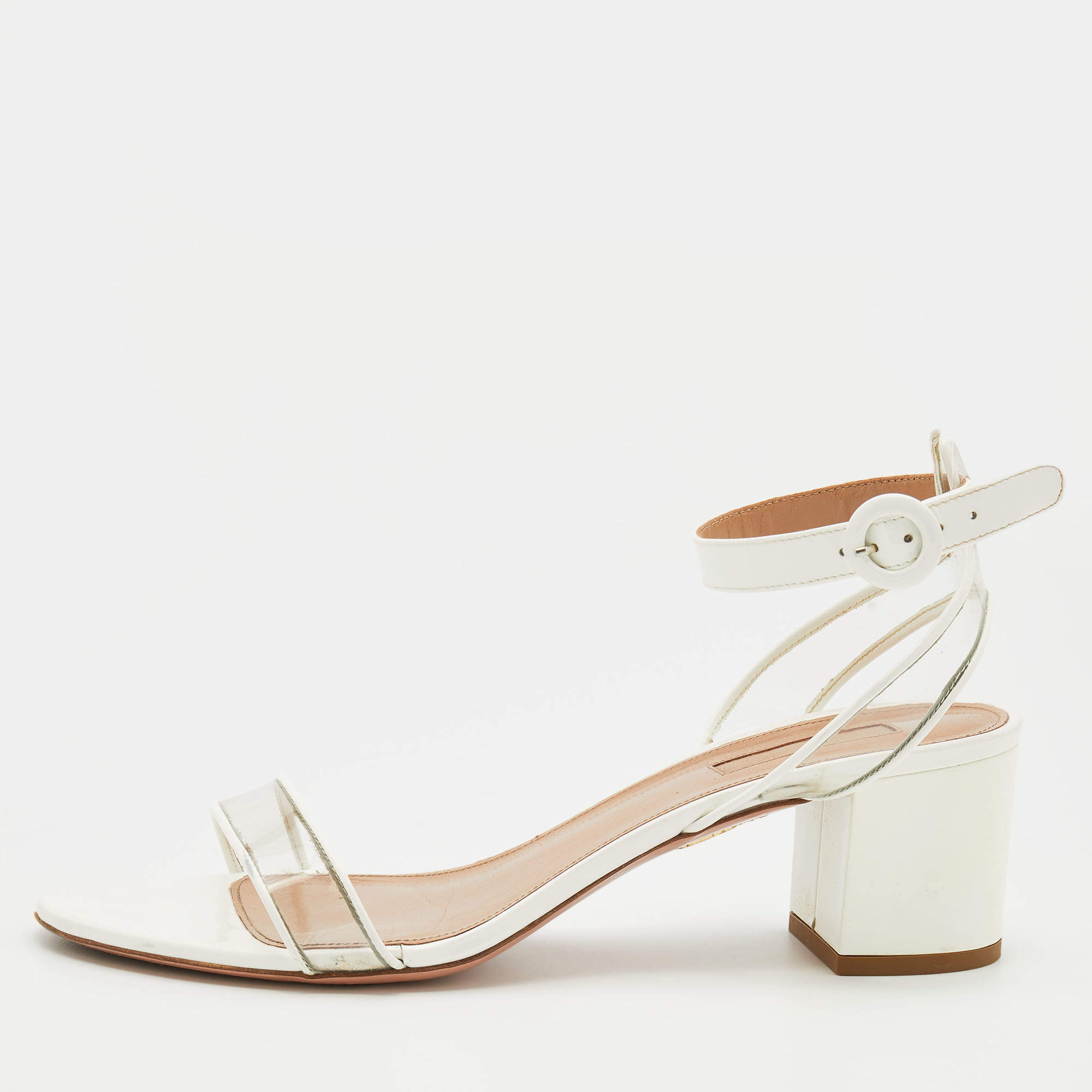 Aquazzura White/Transparent Patent Leather And PVC Ankle Strap Sandals Size 39.5