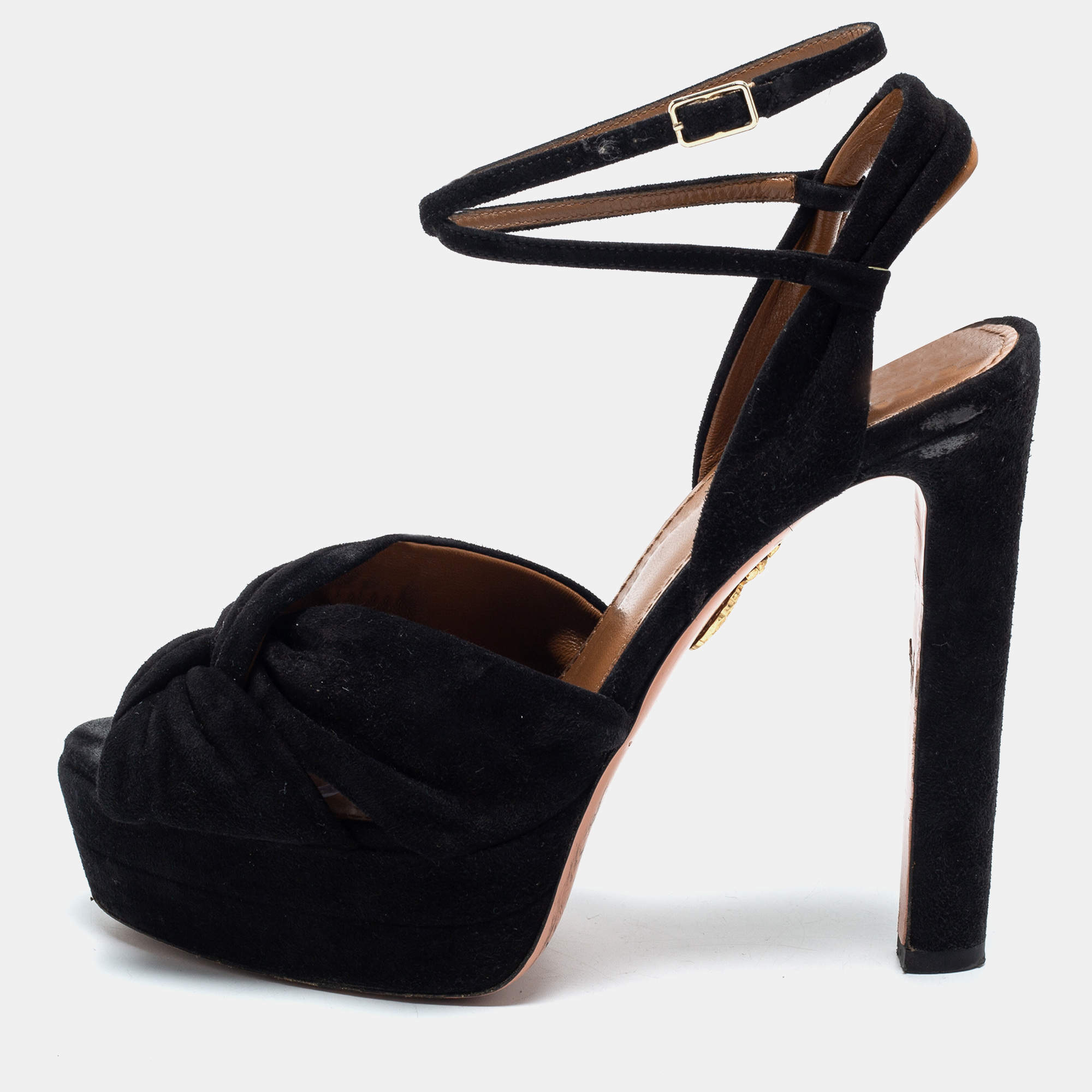 Pre Owned Aquazzura Black Suede Ankle Strap Sandals Size 38