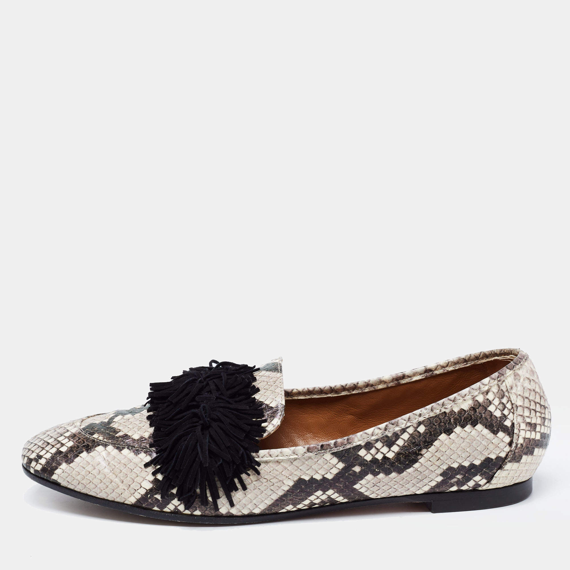 Pre Owned Aquazzura Beige/Brown Python Embossed Leather Ballet Flats Size 38