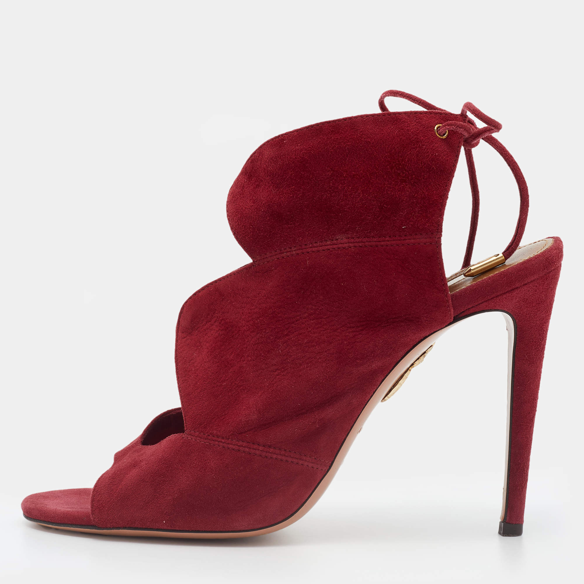 Pre Owned Aquazzura Red Suede Sexy Thing Booties Size 39