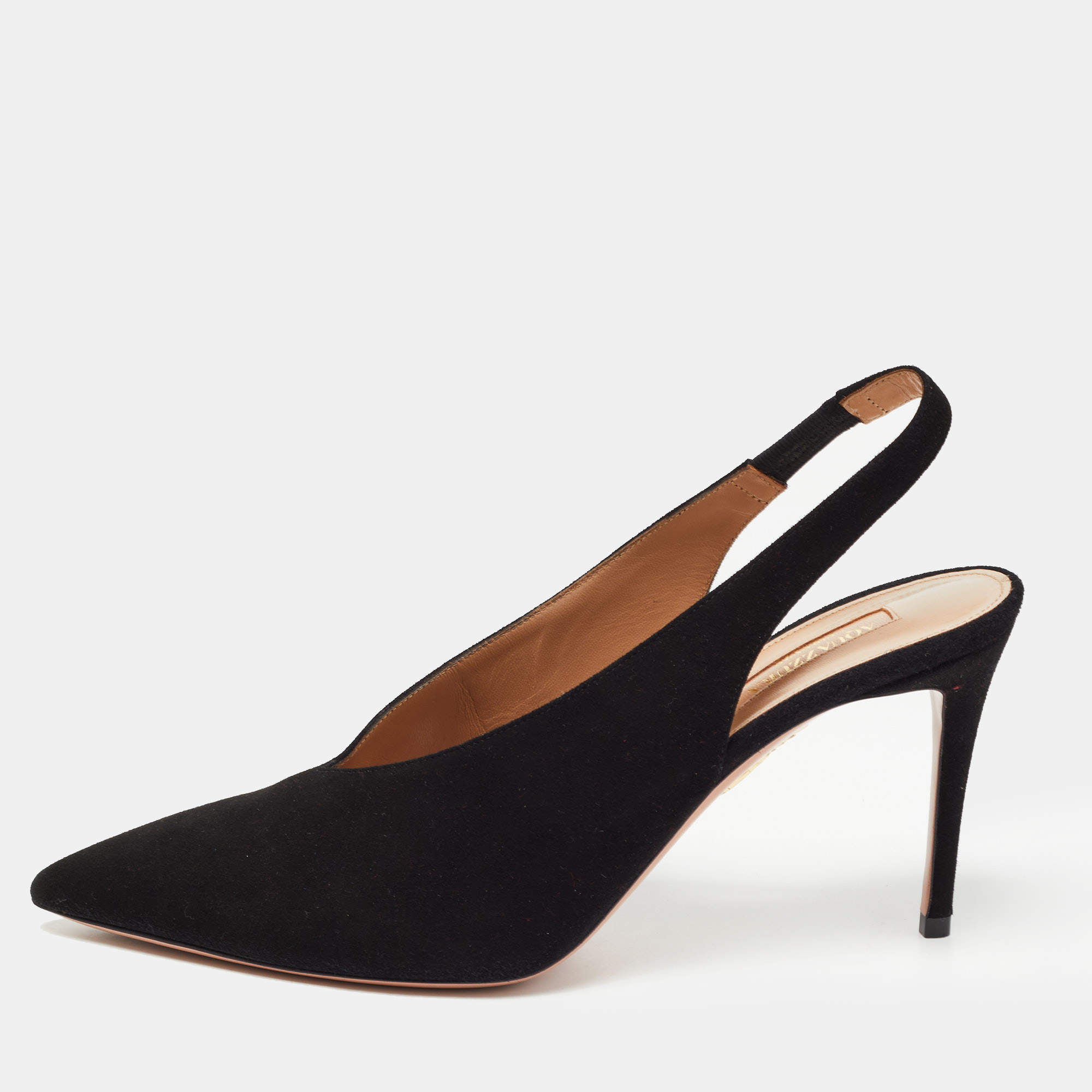 Pre Owned Aquazzura Black Suede Pointed Toe Slingback Sandals Size 39.5