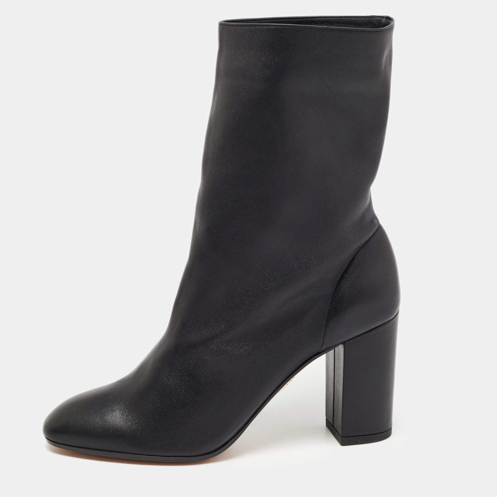 Pre Owned Aquazzura Black Leather Ankle Boots Size 38