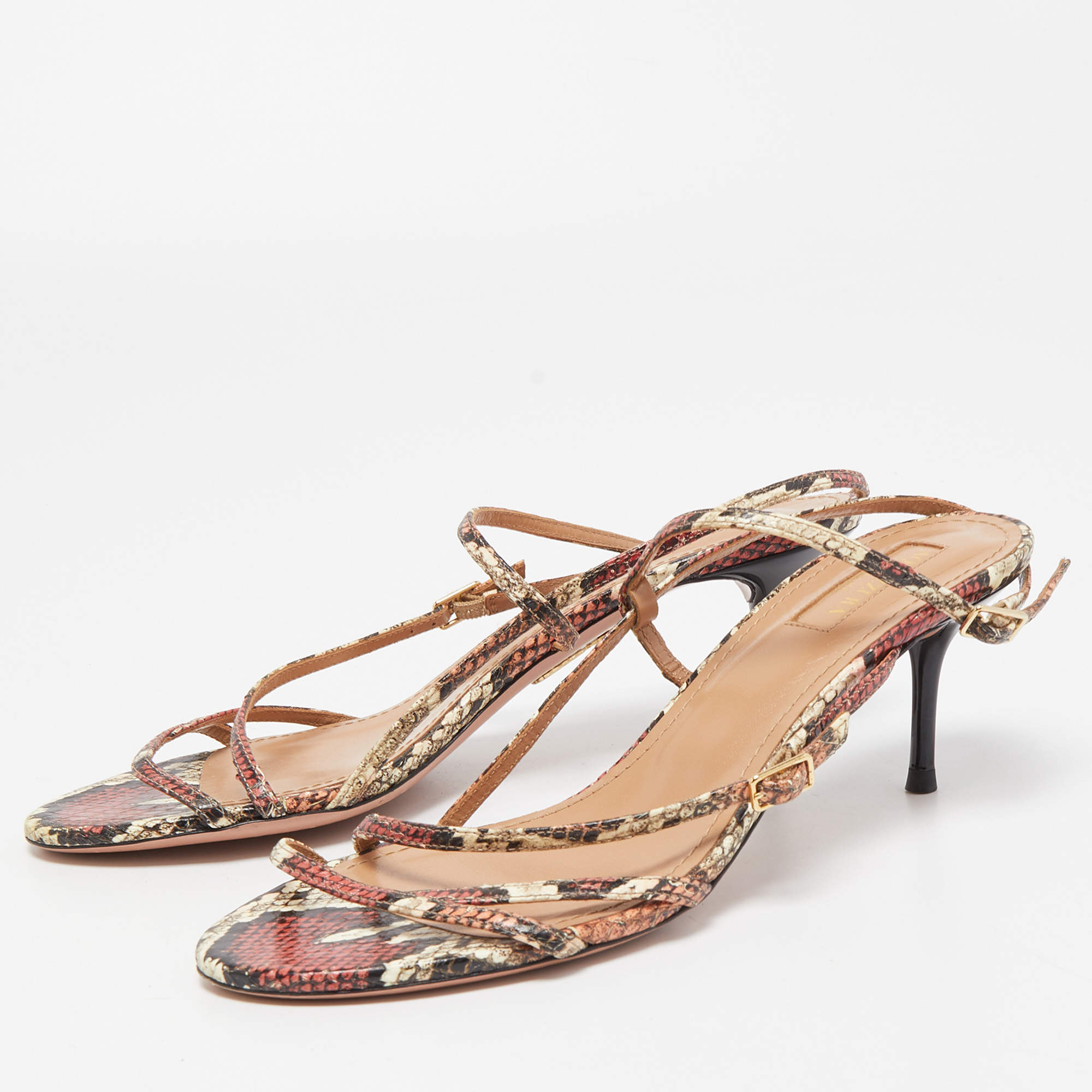 Aquazzura Multicolor Python Embossed Leather Carolyne Strappy