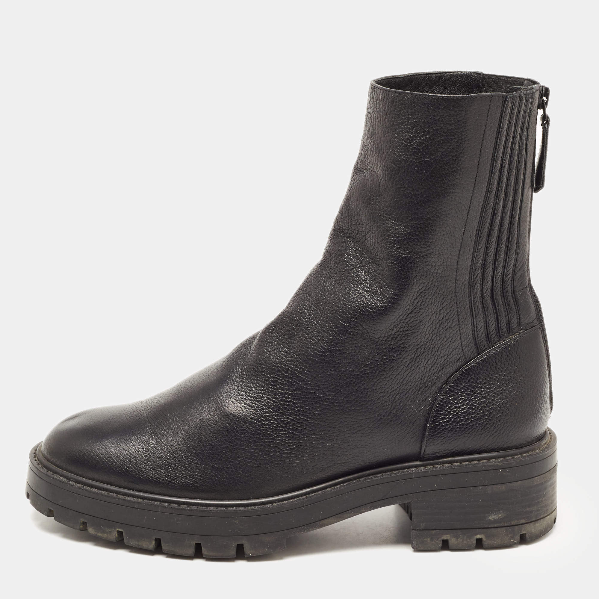 Pre Owned Aquazzura Black Leather Saint Honore Combat Boots Size 40