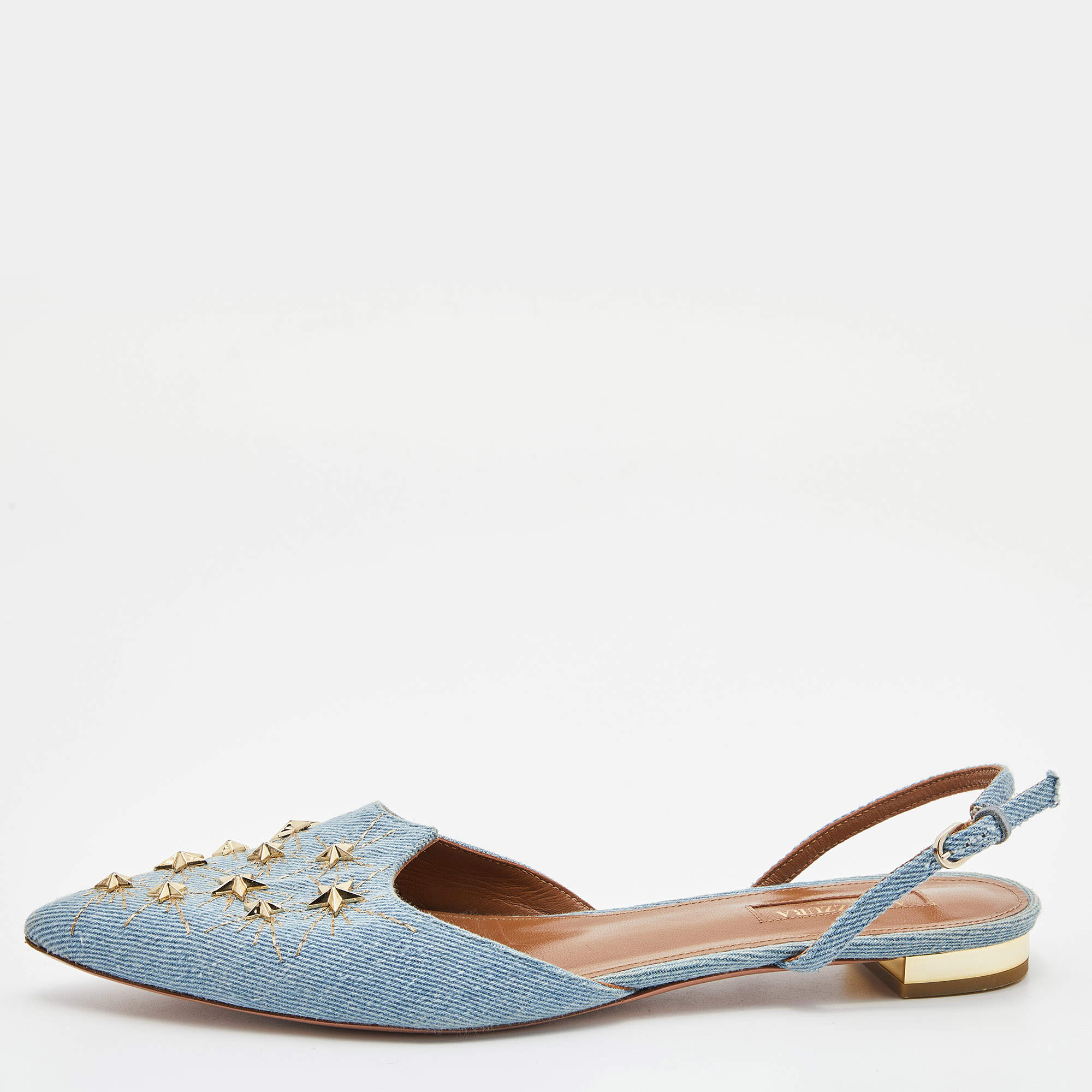 مملوكة مسبقًا Aquazzura Blue Denim Nairobi Pointed-Toe Slingback Flats Size 39