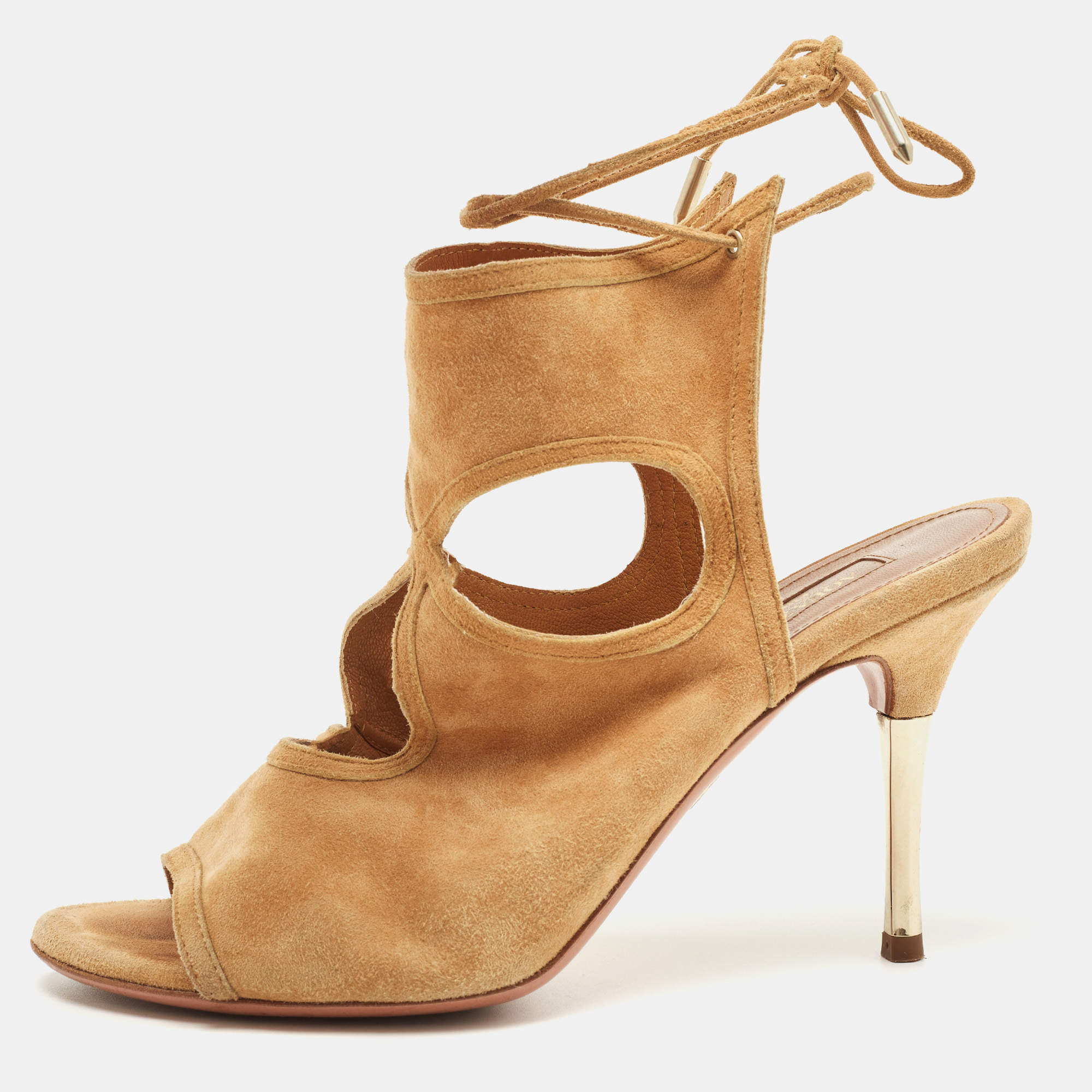 Pre Owned Aquazzura Beige Suede Sexy Thing Sandals Size 37