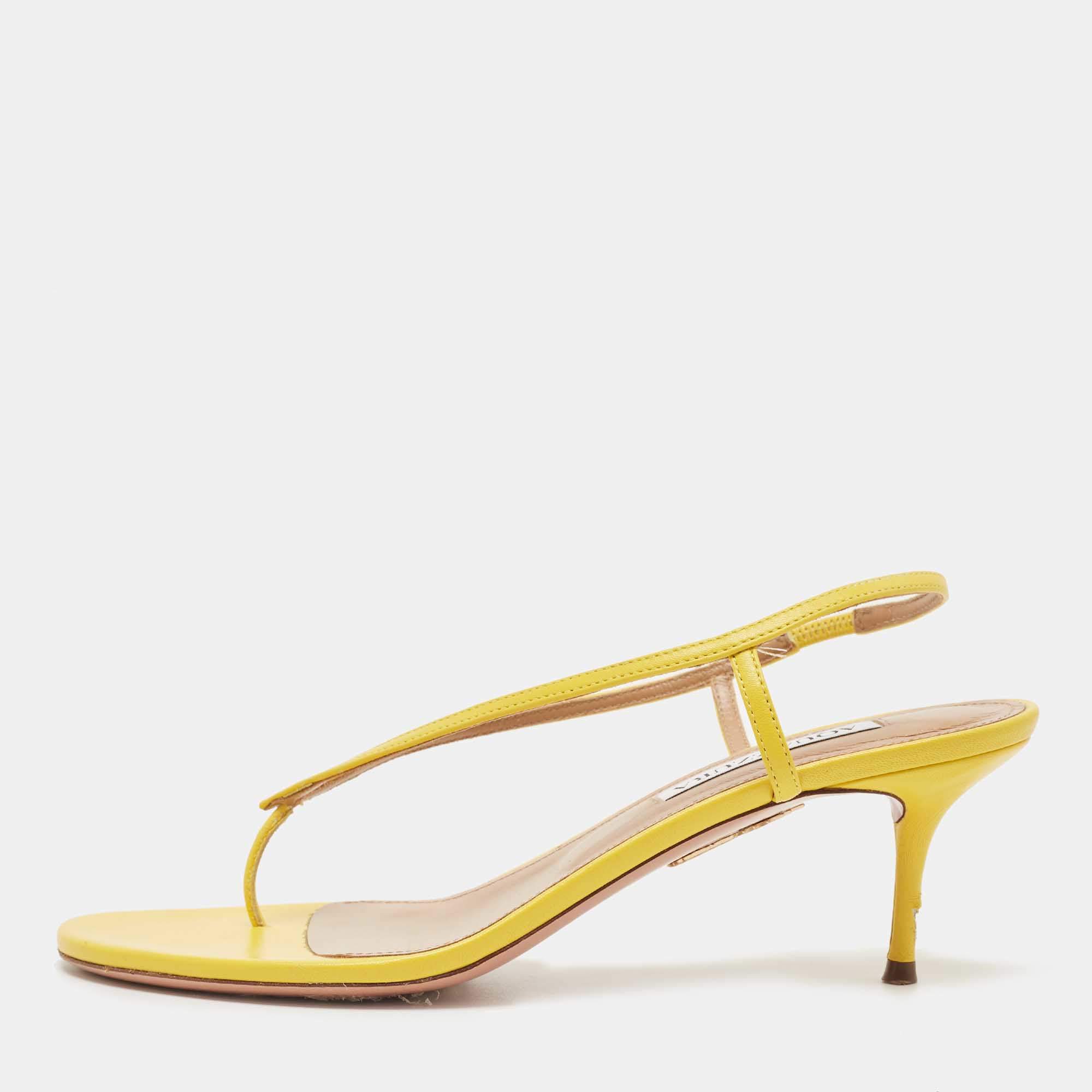 Pre Owned Aquazzura Yellow Leather Slingback Sandals Size 38