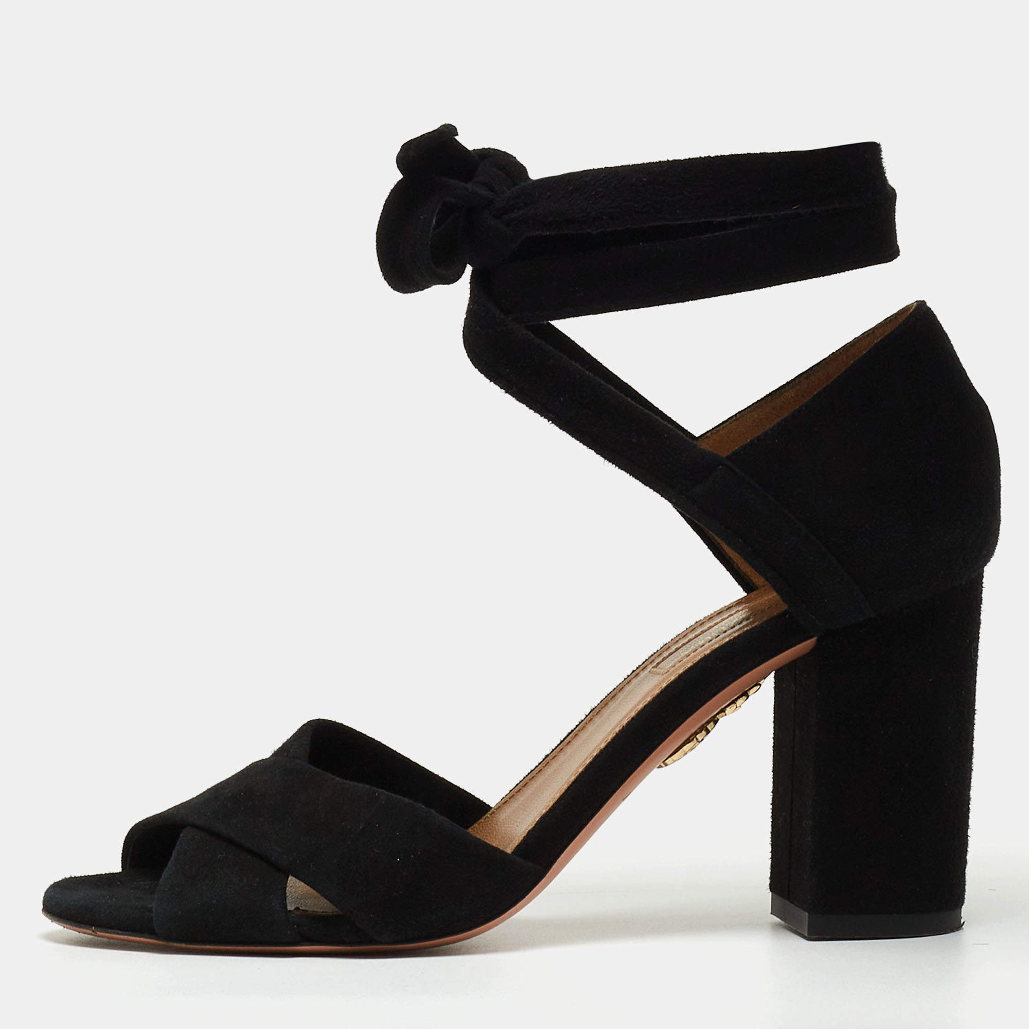 Pre Owned Aquazzura Black Suede Tarzan Sandals Size 36.5