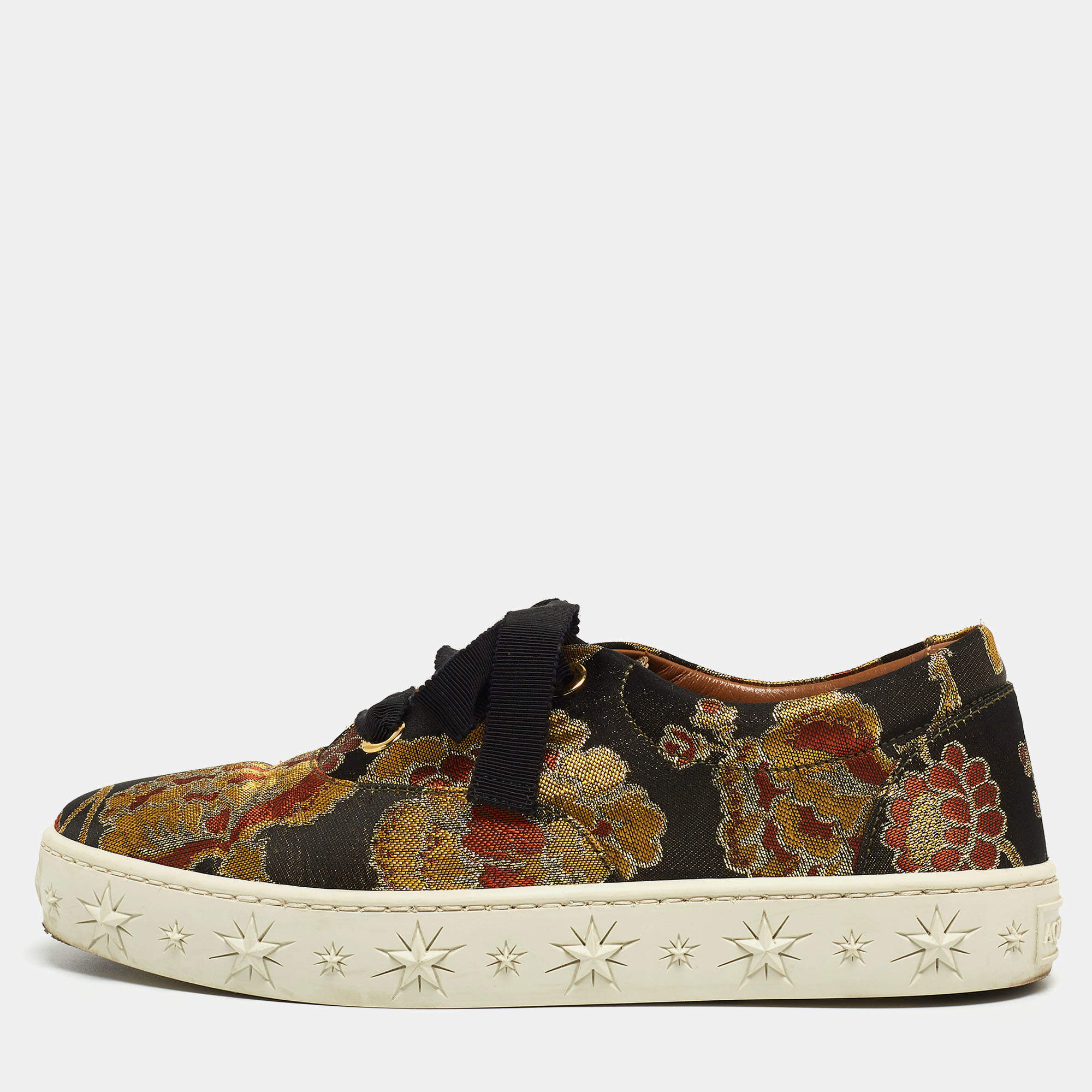 Aquazzura Multicolor Brocade Fabric Low Top Sneakers Size 36.5 