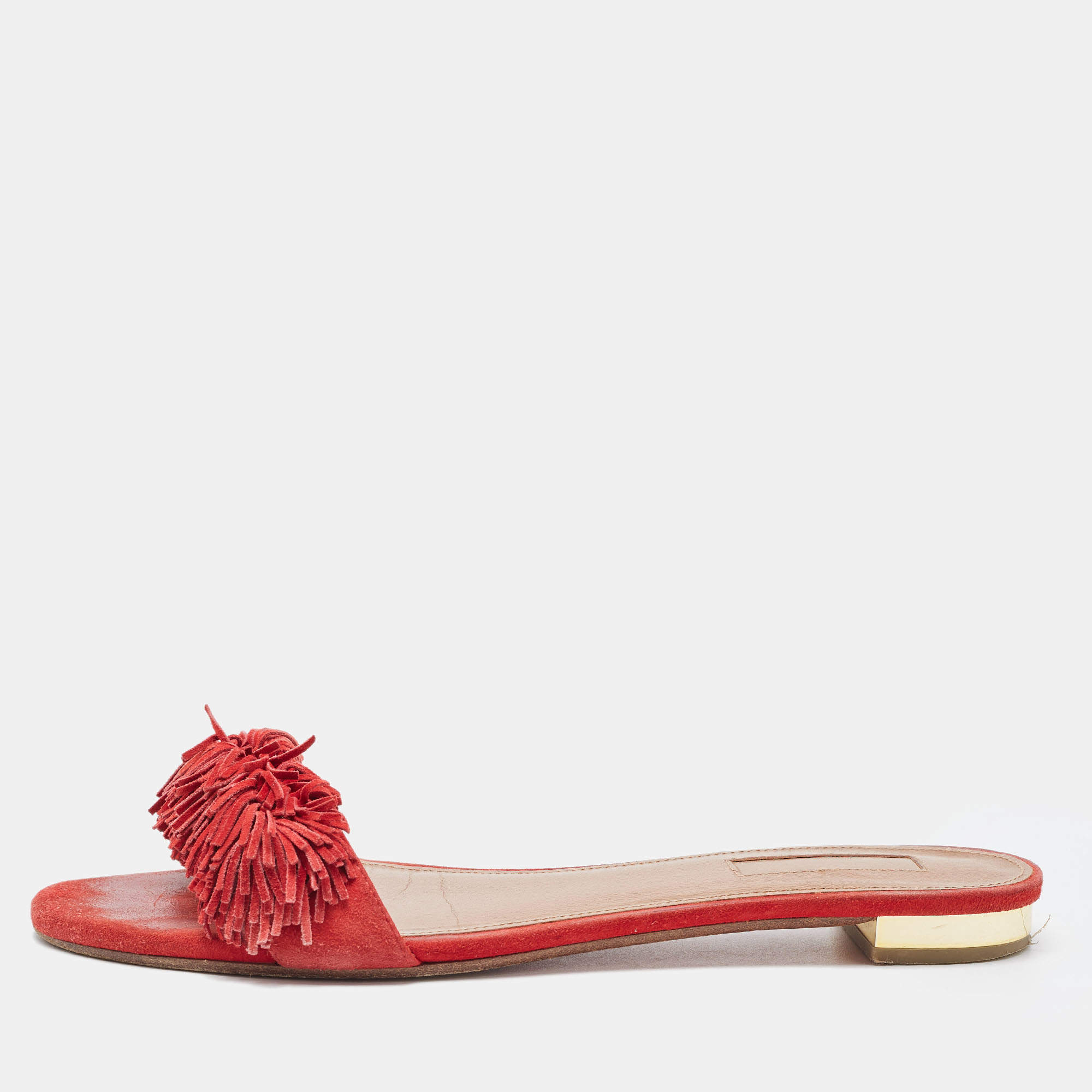 Aquazzura Red Suede Wild Thing Flat Slides Size 38.5