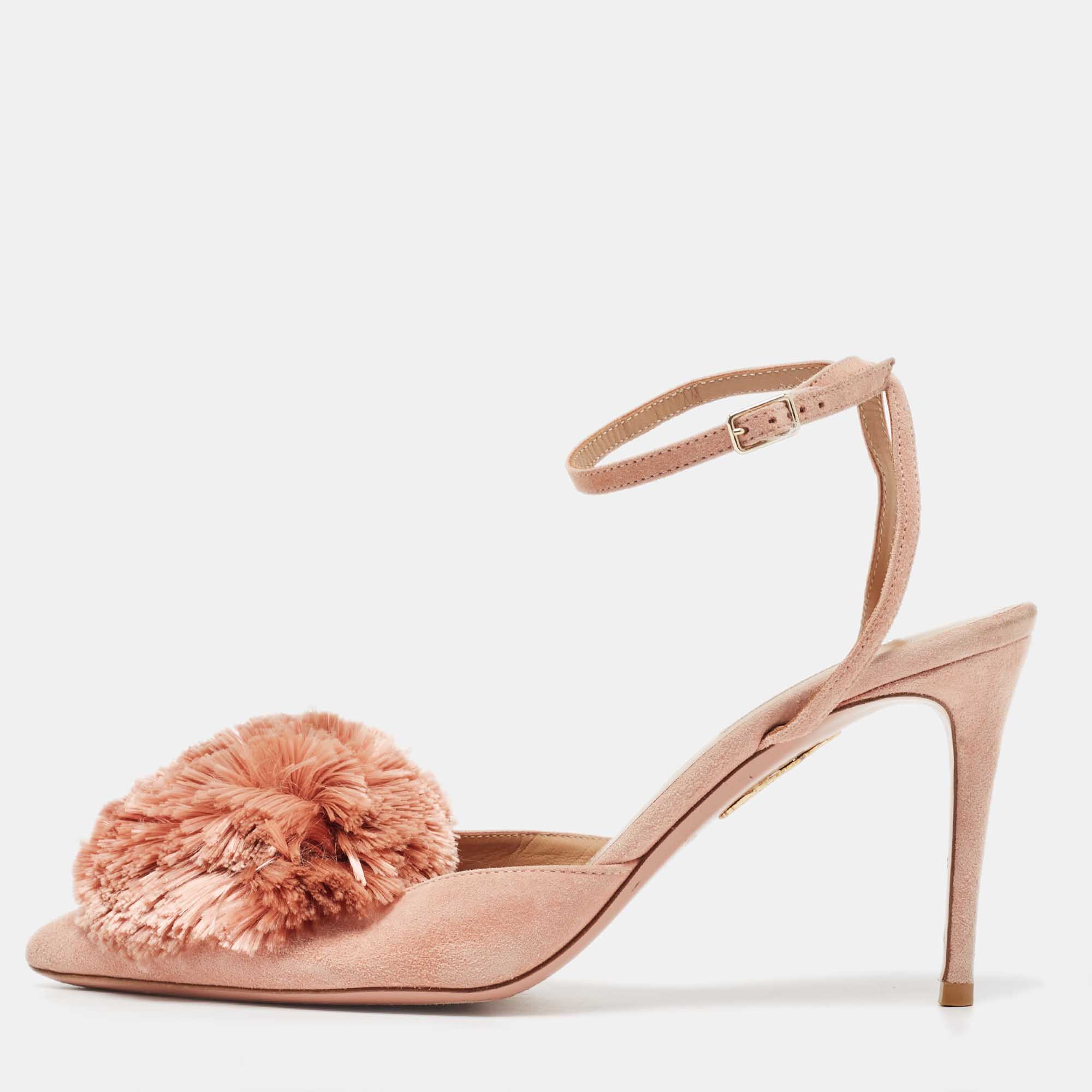 Pre Owned Aquazzura Pink Suede Powder Puff Pointed Toe Slingback Pumps Size 38.5