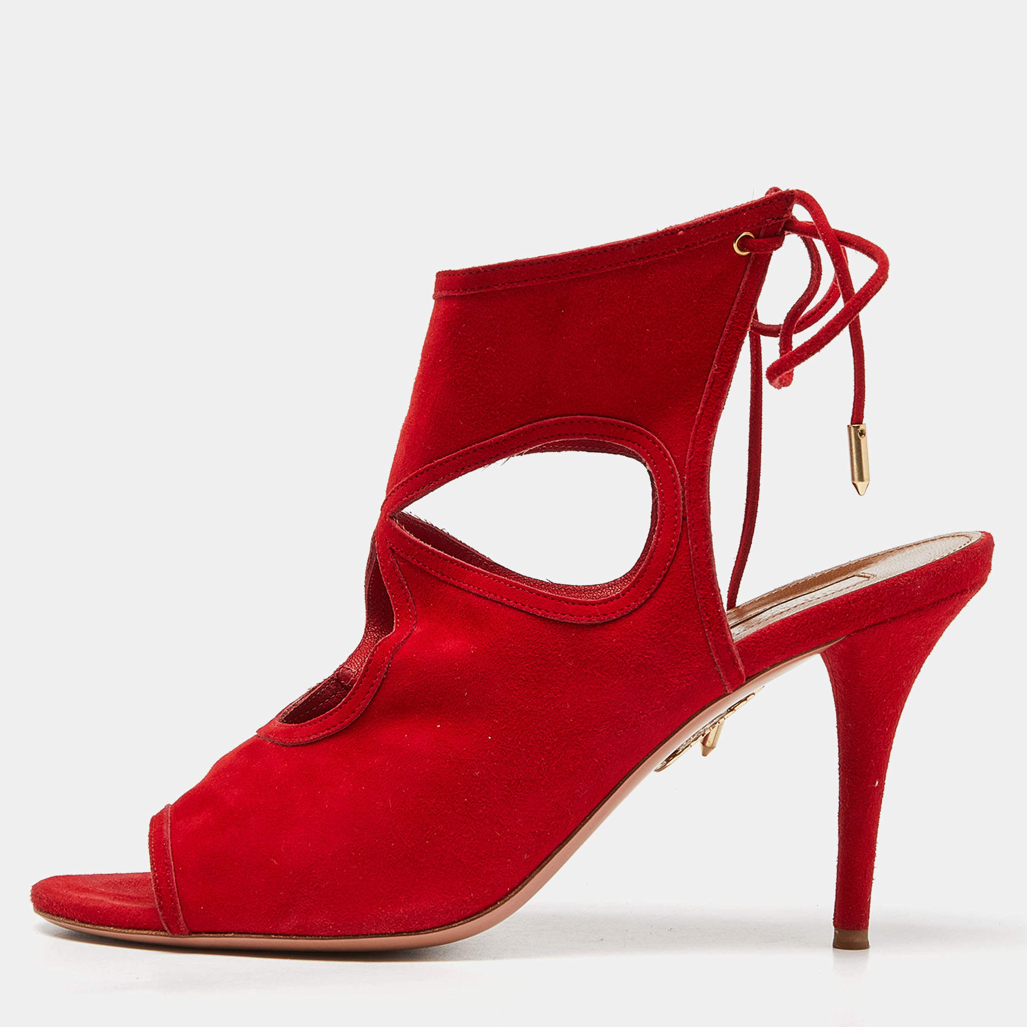 Pre Owned Aquazzura Red Suede Sexy Thing Cutout Sandals Size 40