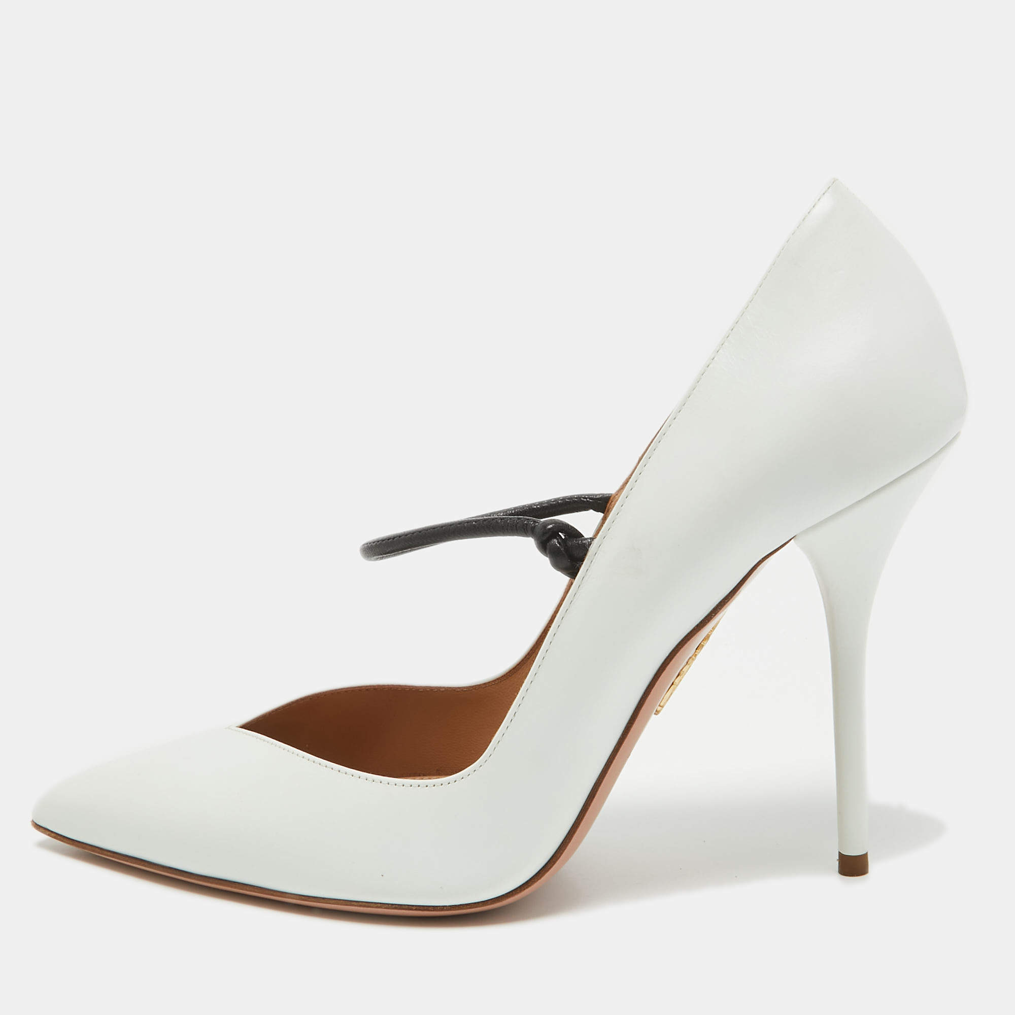 Pre Owned Aquazzura White Leather Mary Jane Pumps Size 40