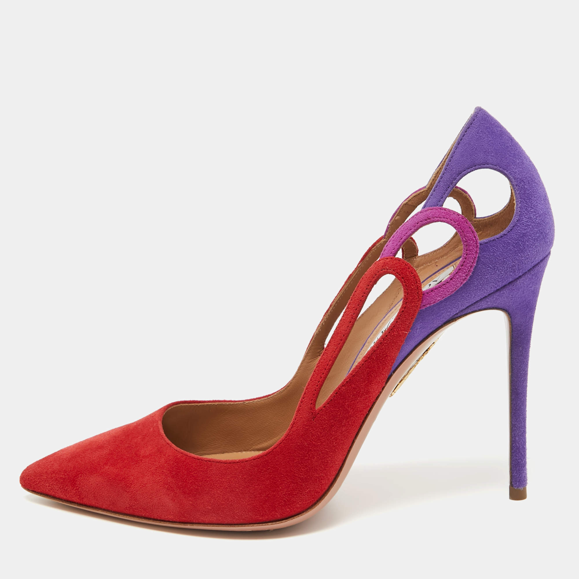 Pre Owned Aquazzura Tricolor Suede Fenix Pumps Size 38