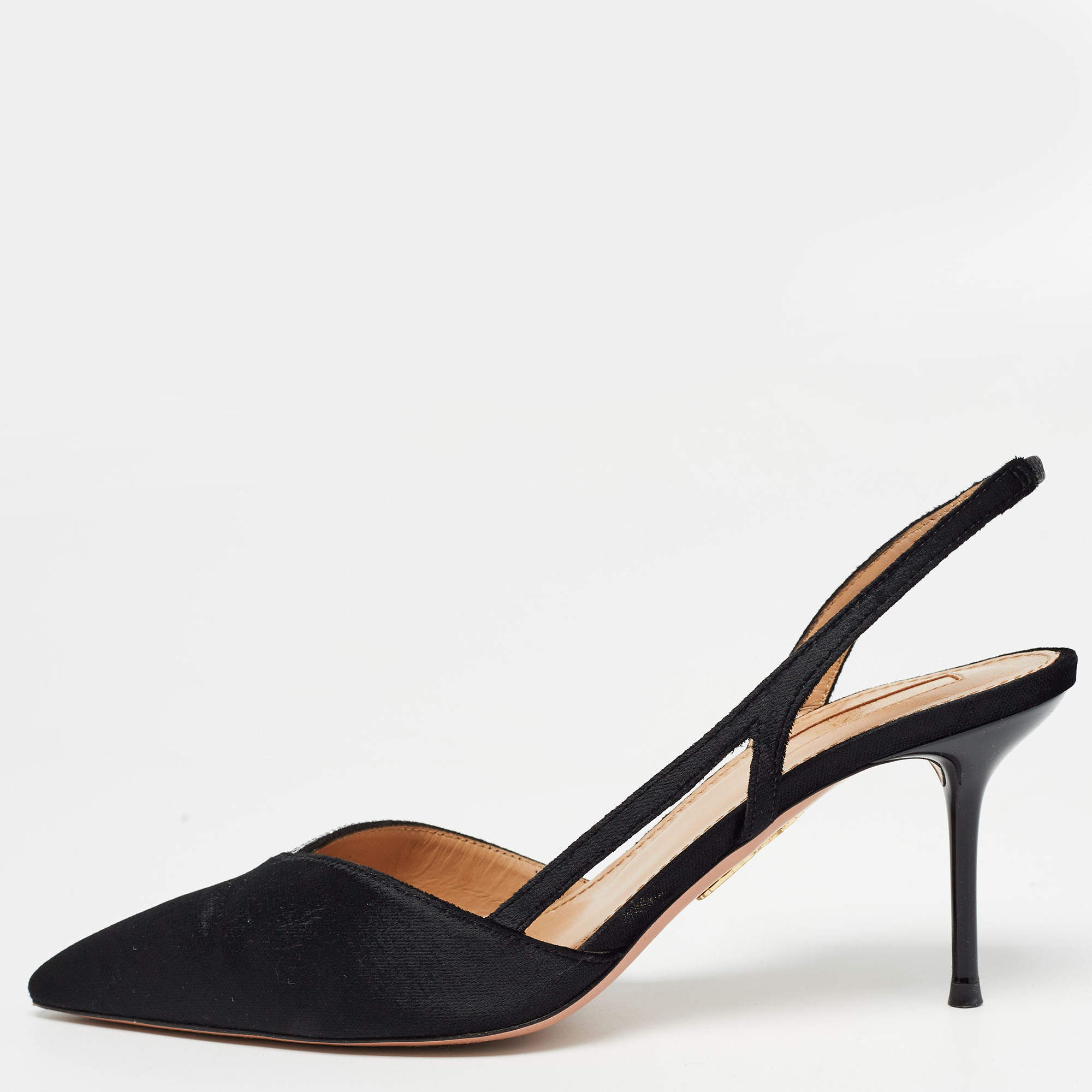 Aquazzura Black Velvet and Crystal Embellished Slingback
