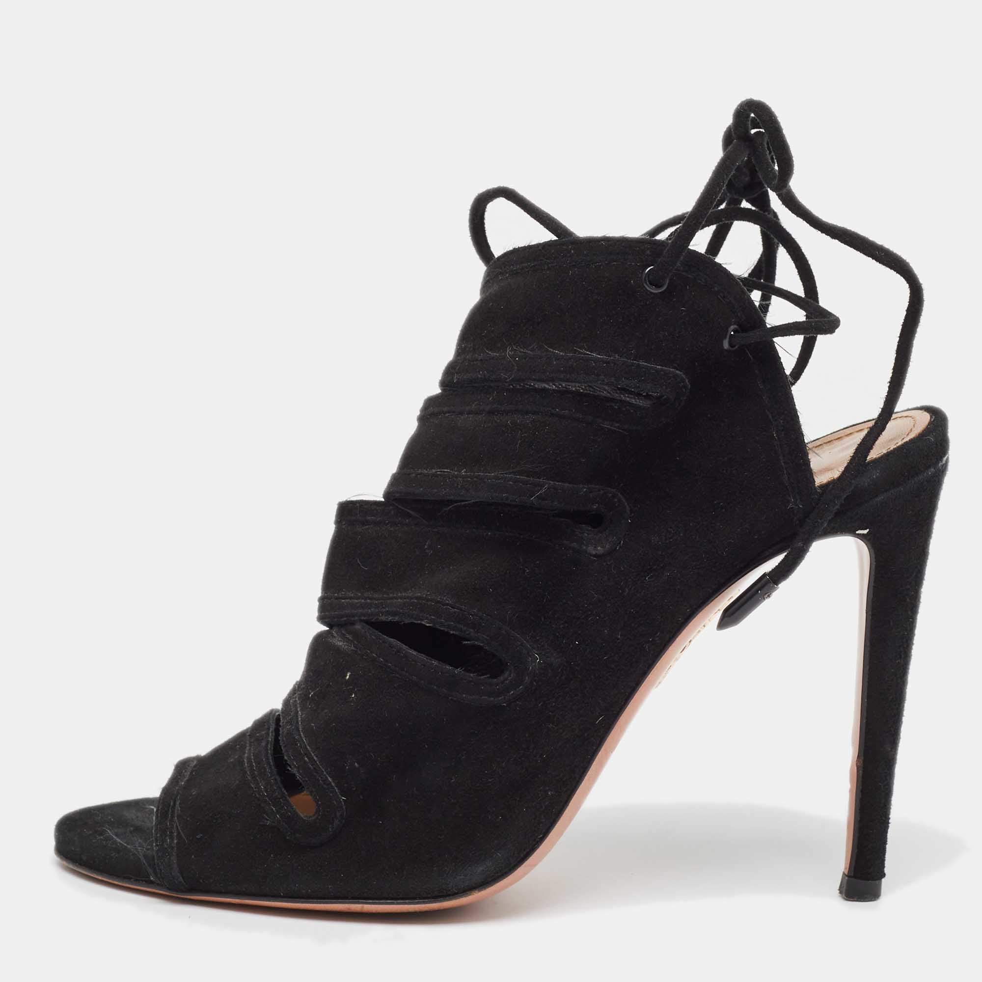 Pre Owned Aquazzura Black Suede Sloane Sandals Size 36