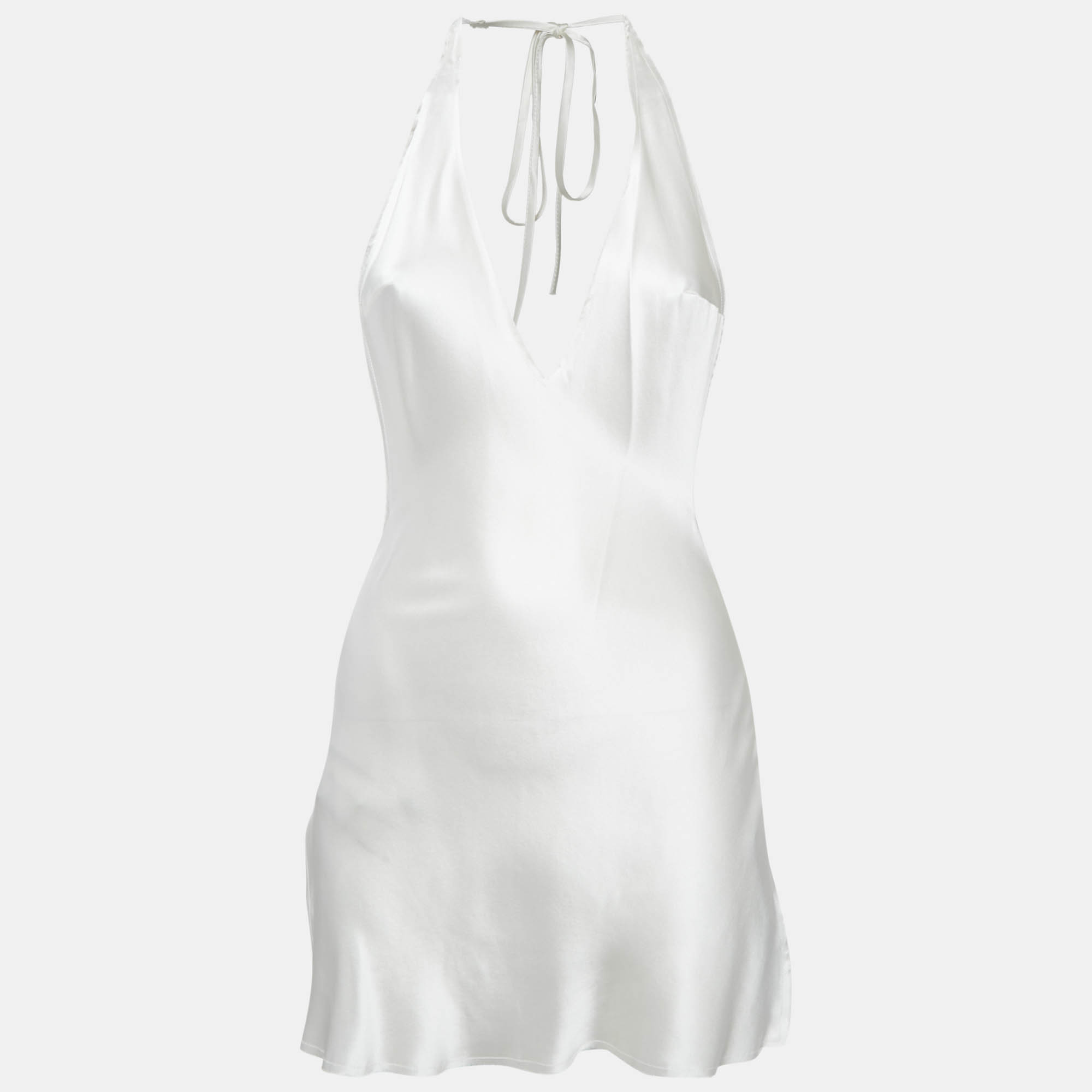 مملوكة مسبقًا فستان آري يو أم آي حرير ساتان أبيض أتلا قصير مقاس صغير (سمول)