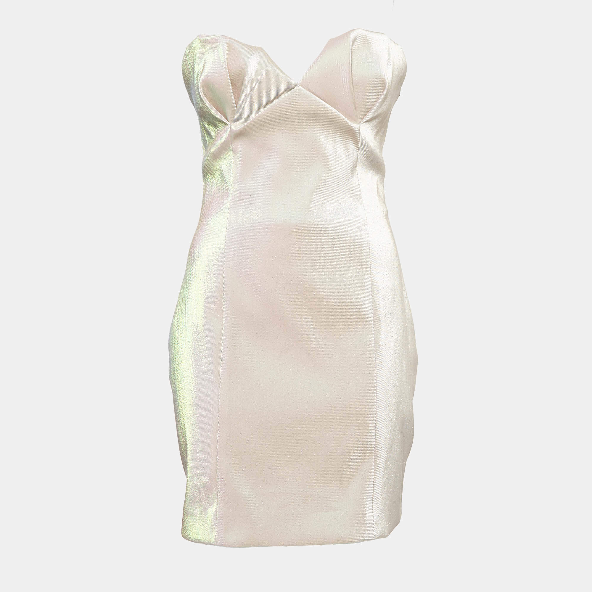 Area Champagne Pink Lame Strapless Mini Dress M