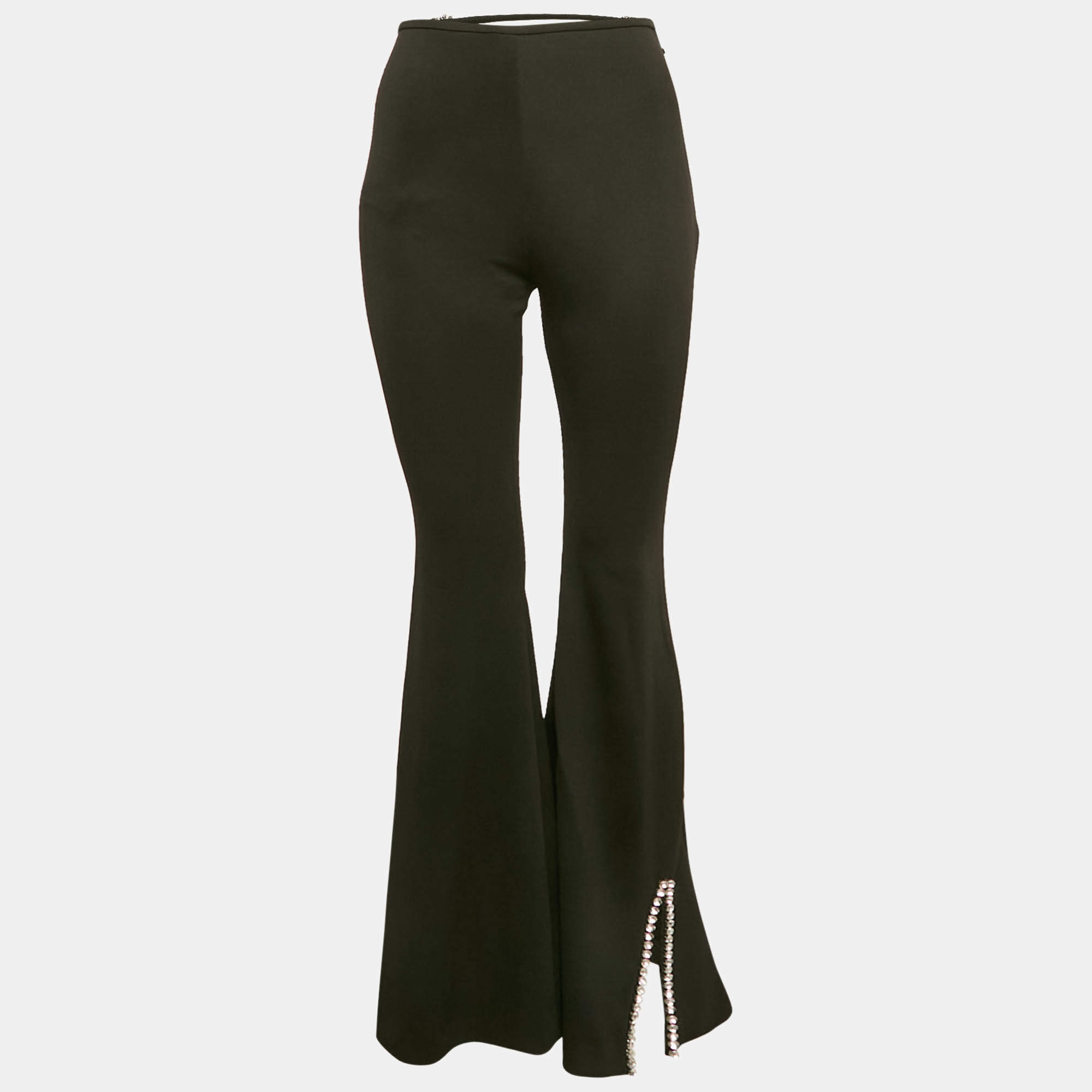 مملوكة مسبقًا بنطلون أريا كريستال أسود مرصع من الجيرسي بقصات عند الخصر ومُتسع الساق مقاس صغير - سمول