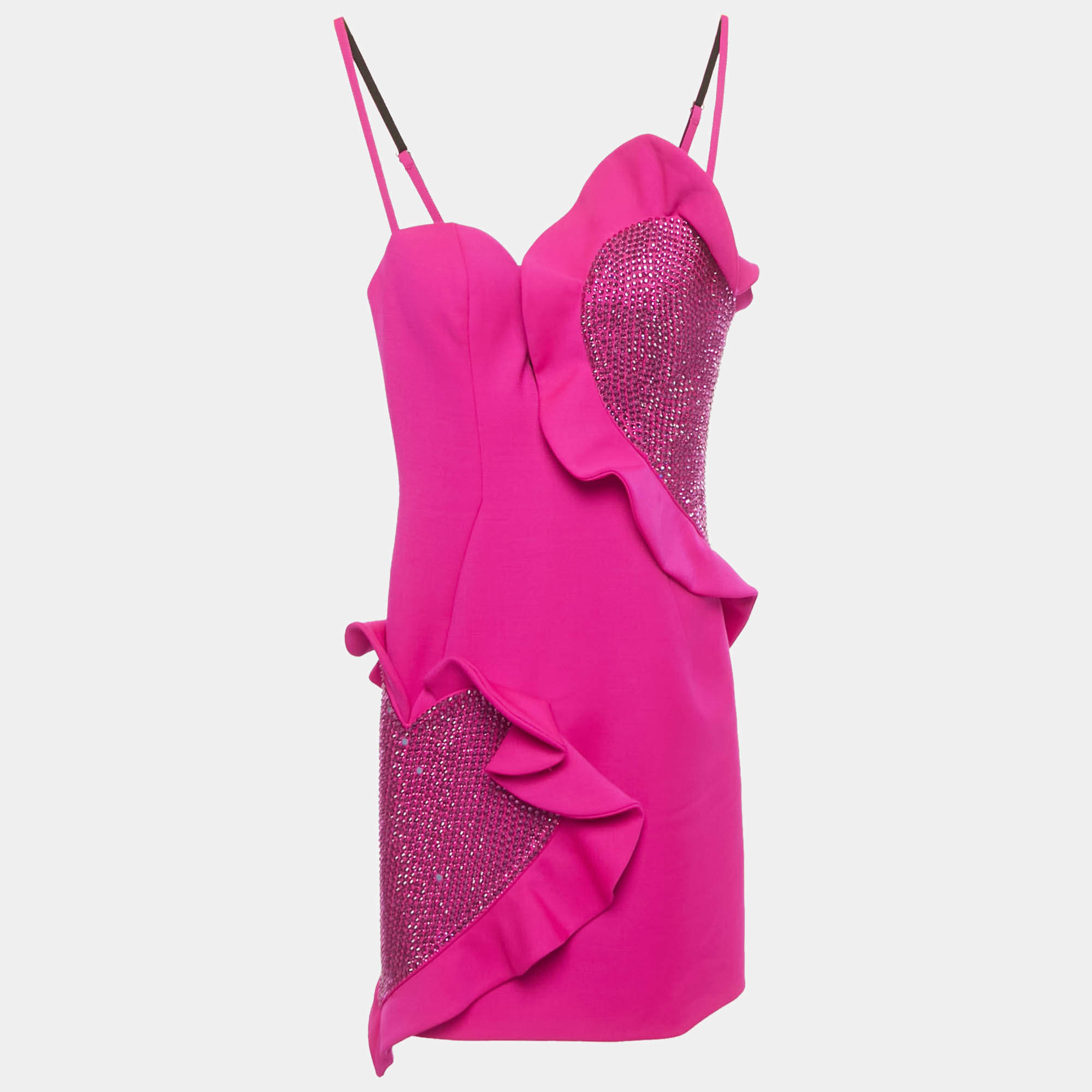 Pre Owned Area Pink Wool Rhinestone Heart-Patch Mini Dress XS