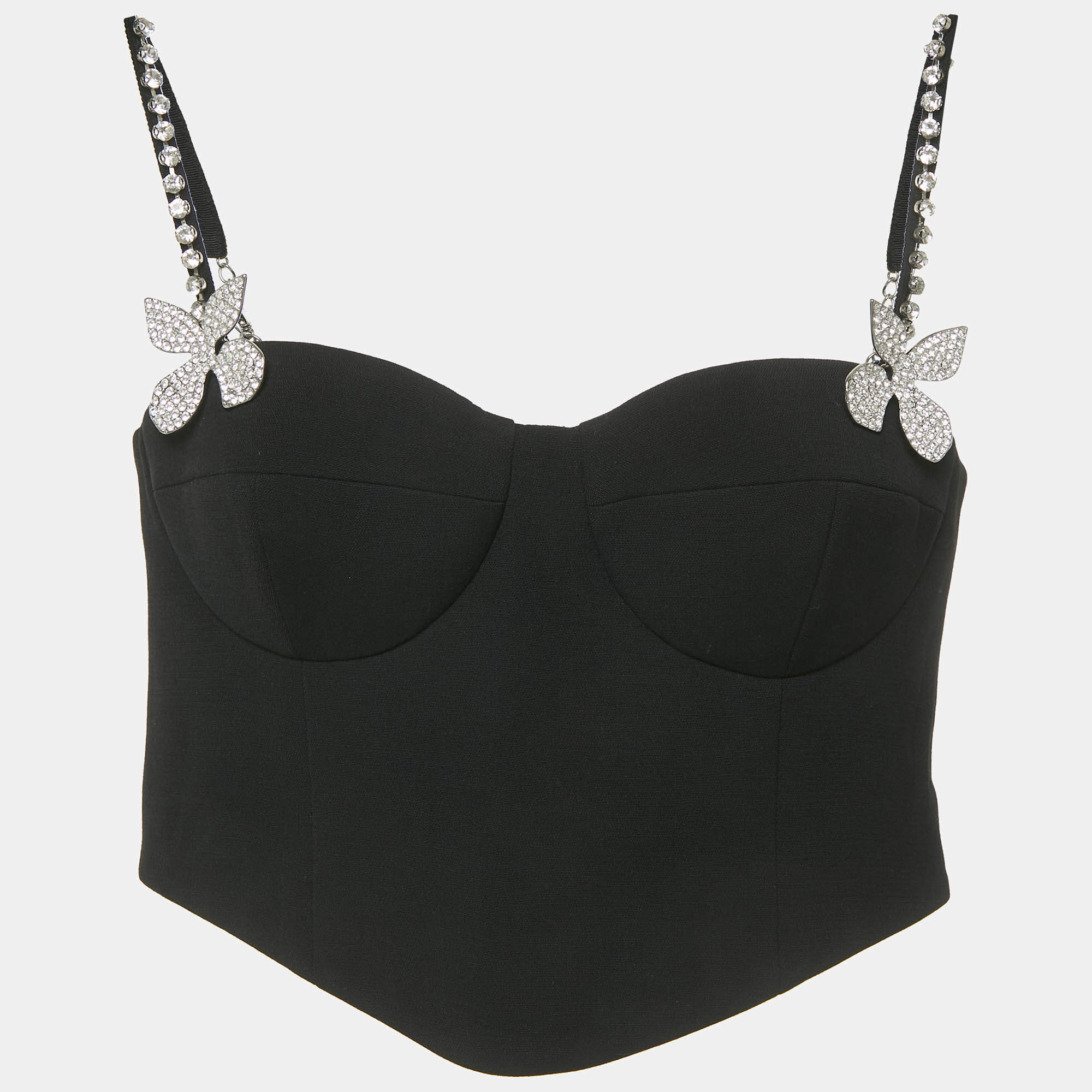 مملوكة مسبقًا Area Black Crystal Embellished Wool Bustier Crop Top S