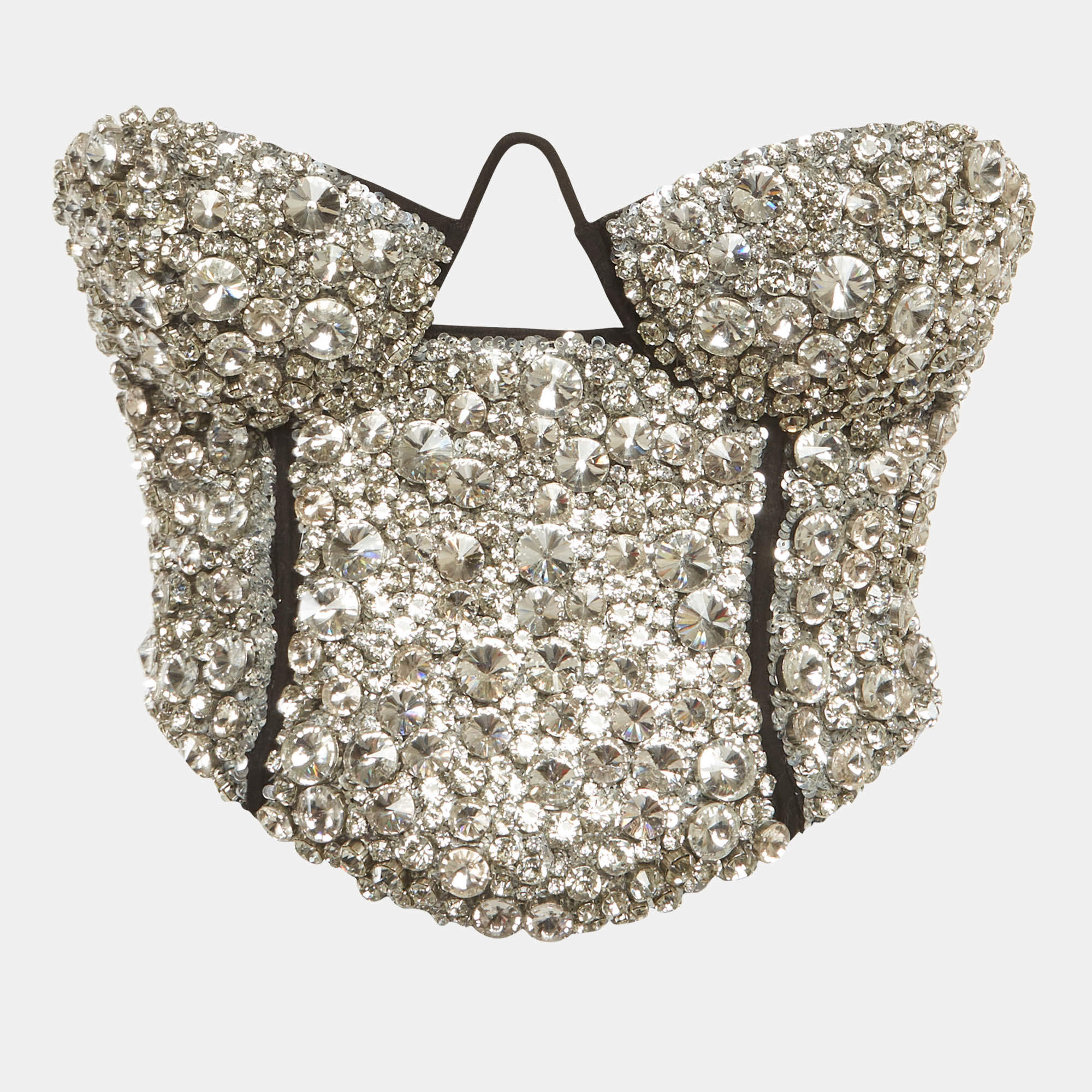 Pre Owned Area Black Jersey Crystal-Embellished Corset Top S