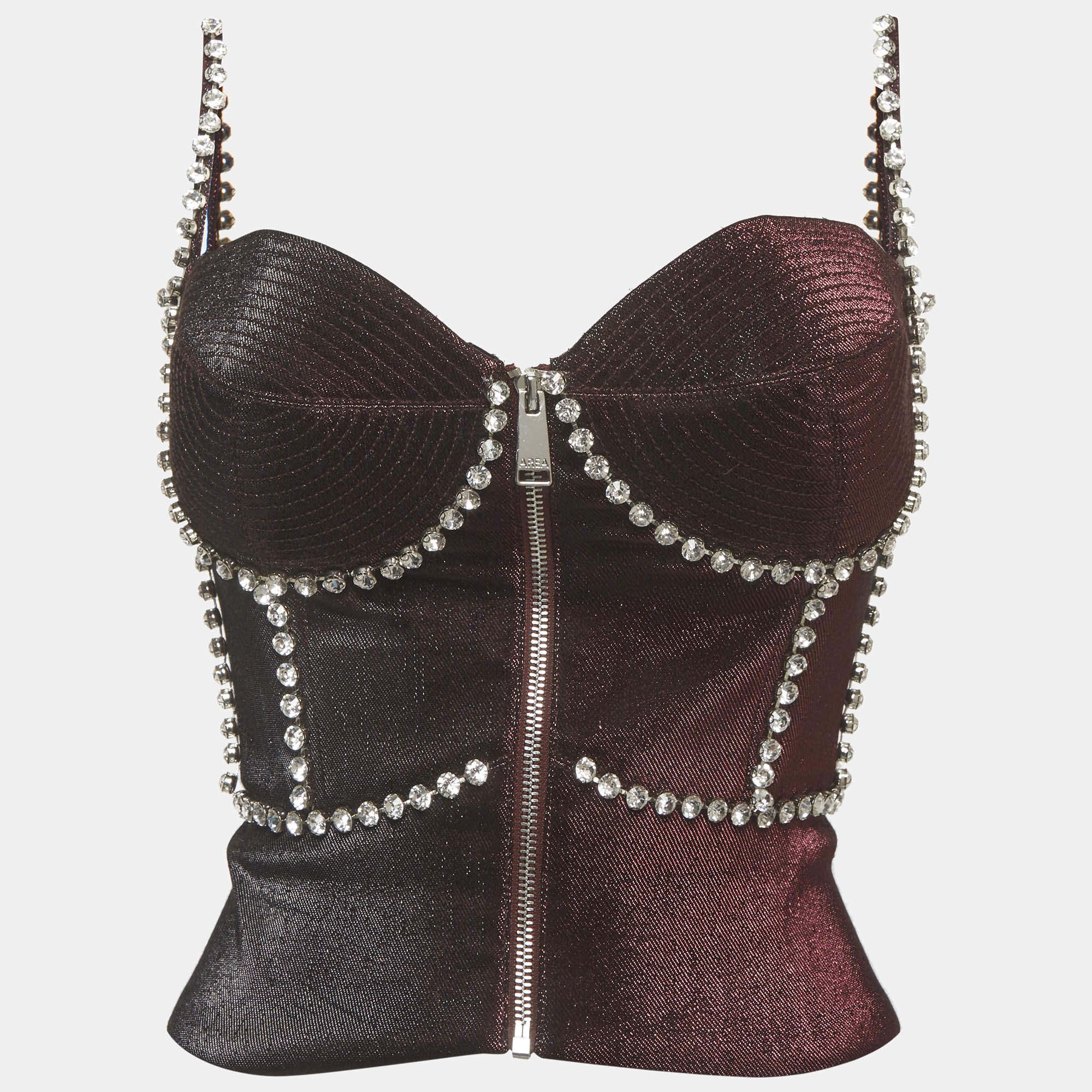 Pre Owned Area Burgundy Metallic Embellished Corset Top M