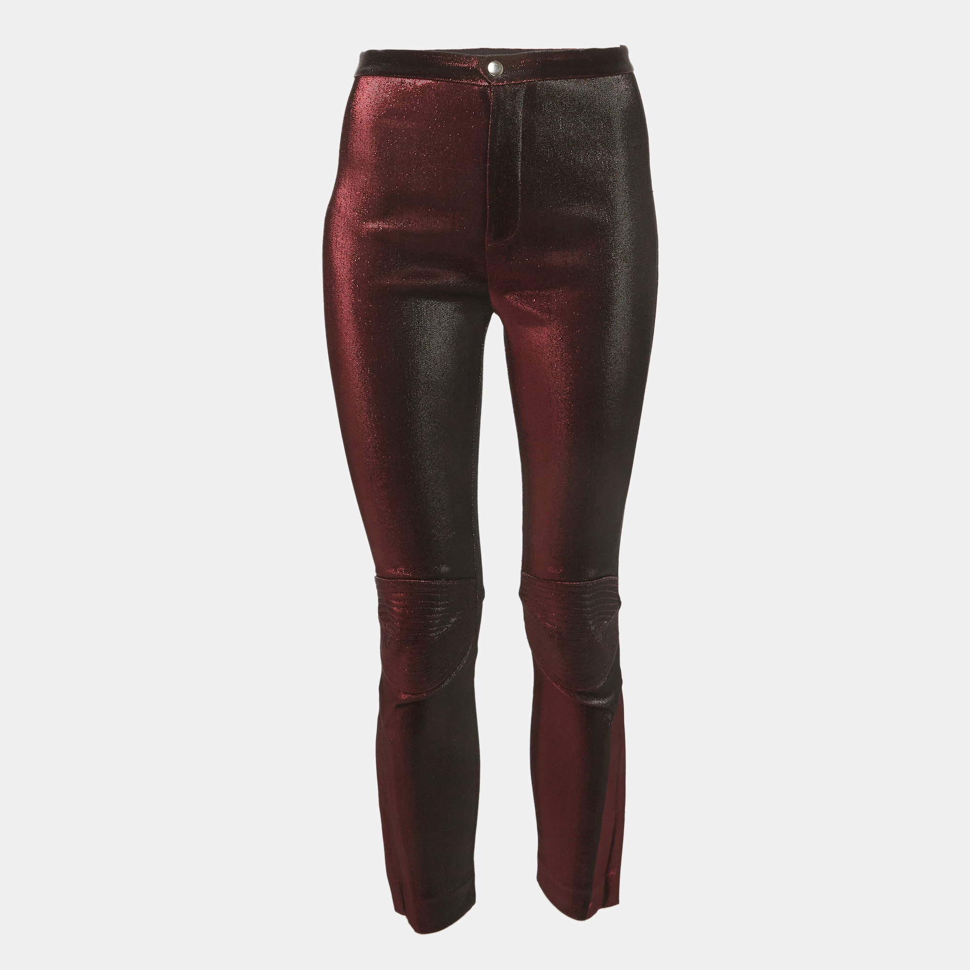 Pre Owned Area Burgundy Lurex Knit Knee Panel Pants S