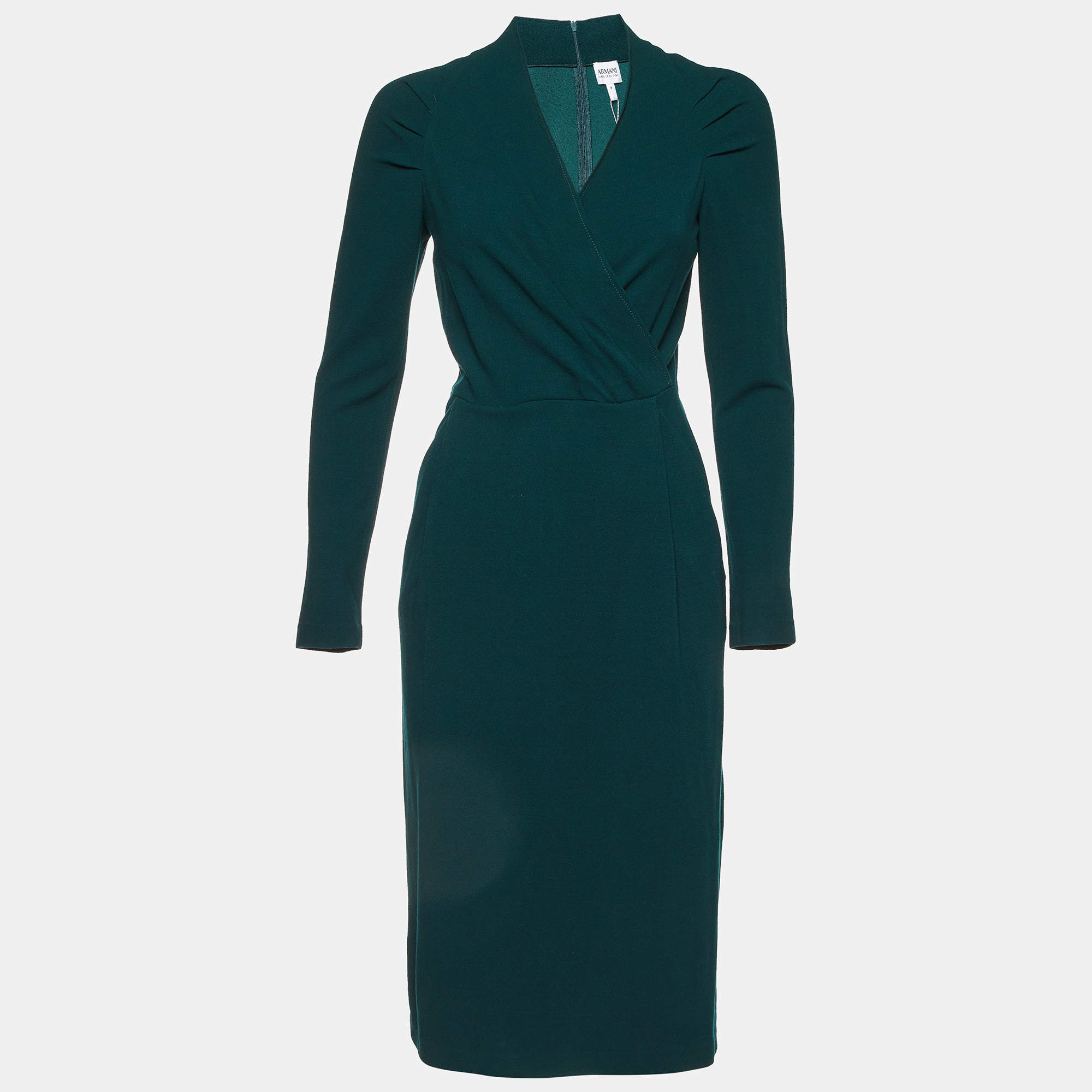 Pre Owned Armani Collezioni Green Crepe Faux Wrap Midi Dress M