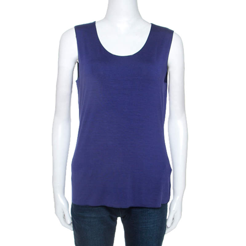 Pre Owned Armani Collezioni Blue Jersey Tank Top L