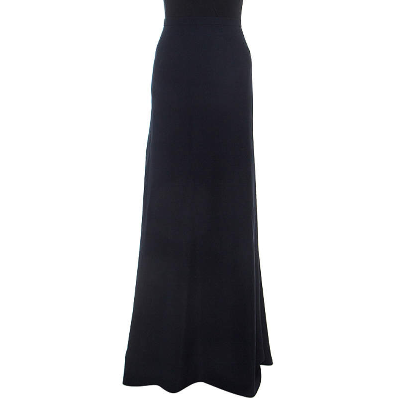 Pre Owned Armani Collezioni Navy Blue Flared Bottom Cady Maxi Skirt S