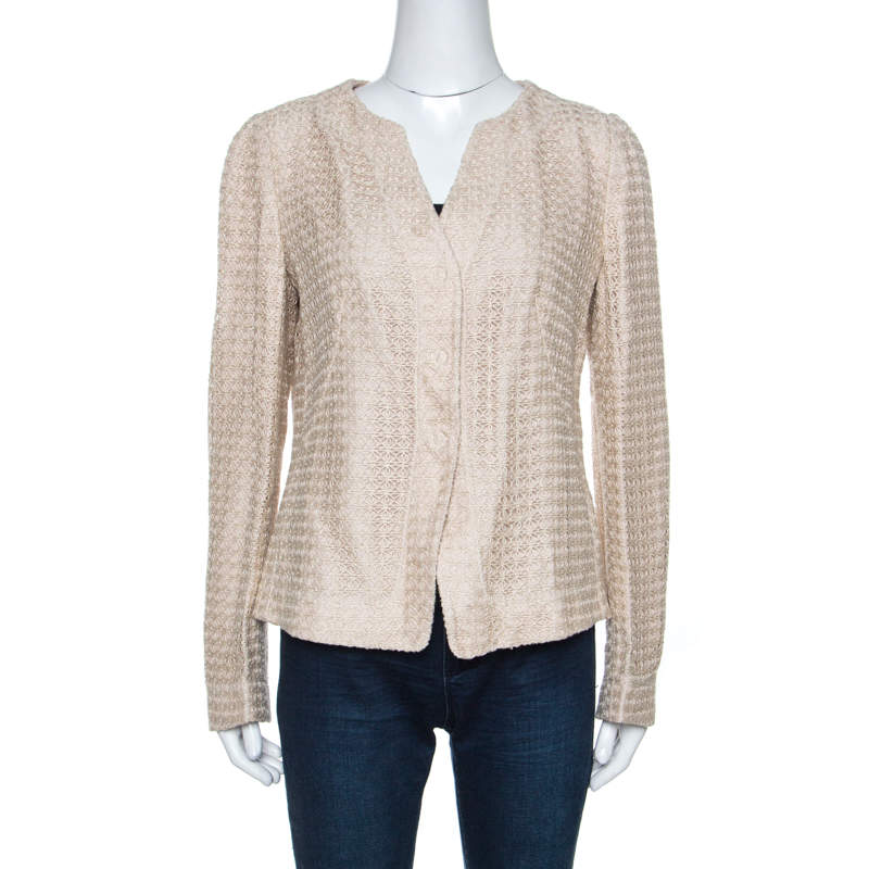 Armani Collezioni Beige Lace Overlay Detail Jacket L